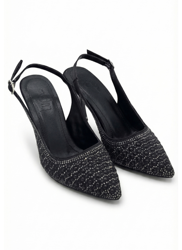 Luvestashoes Gece Siyahı Işıltılı İnci Detaylı Ortopedik Stiletto