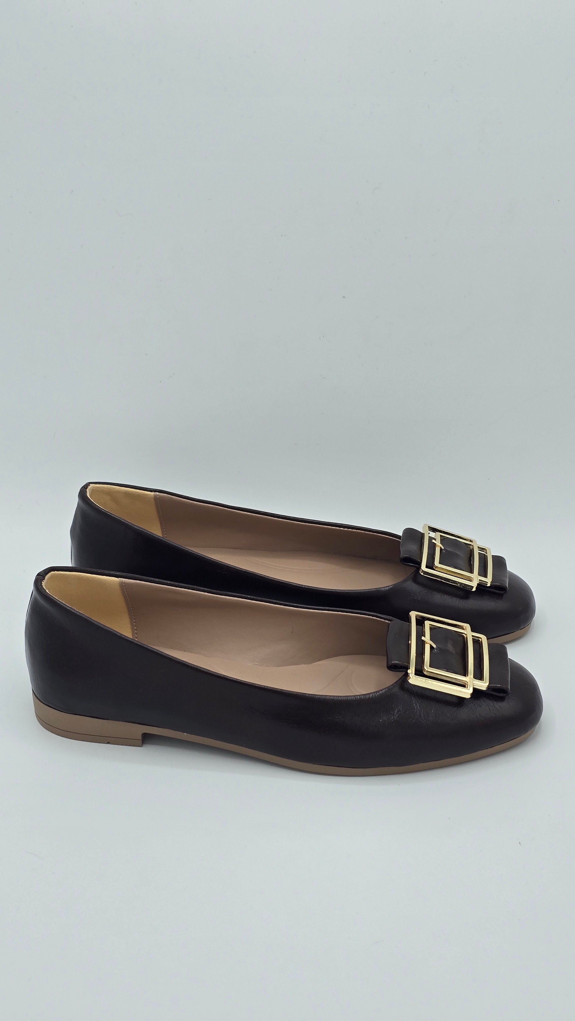 Luvestashoes Gold Çerçeve Tokalı Babet Kahve
