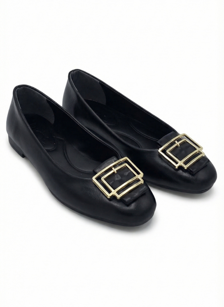 Luvestashoes Gold Çerçeve Tokalı Babet Siyah