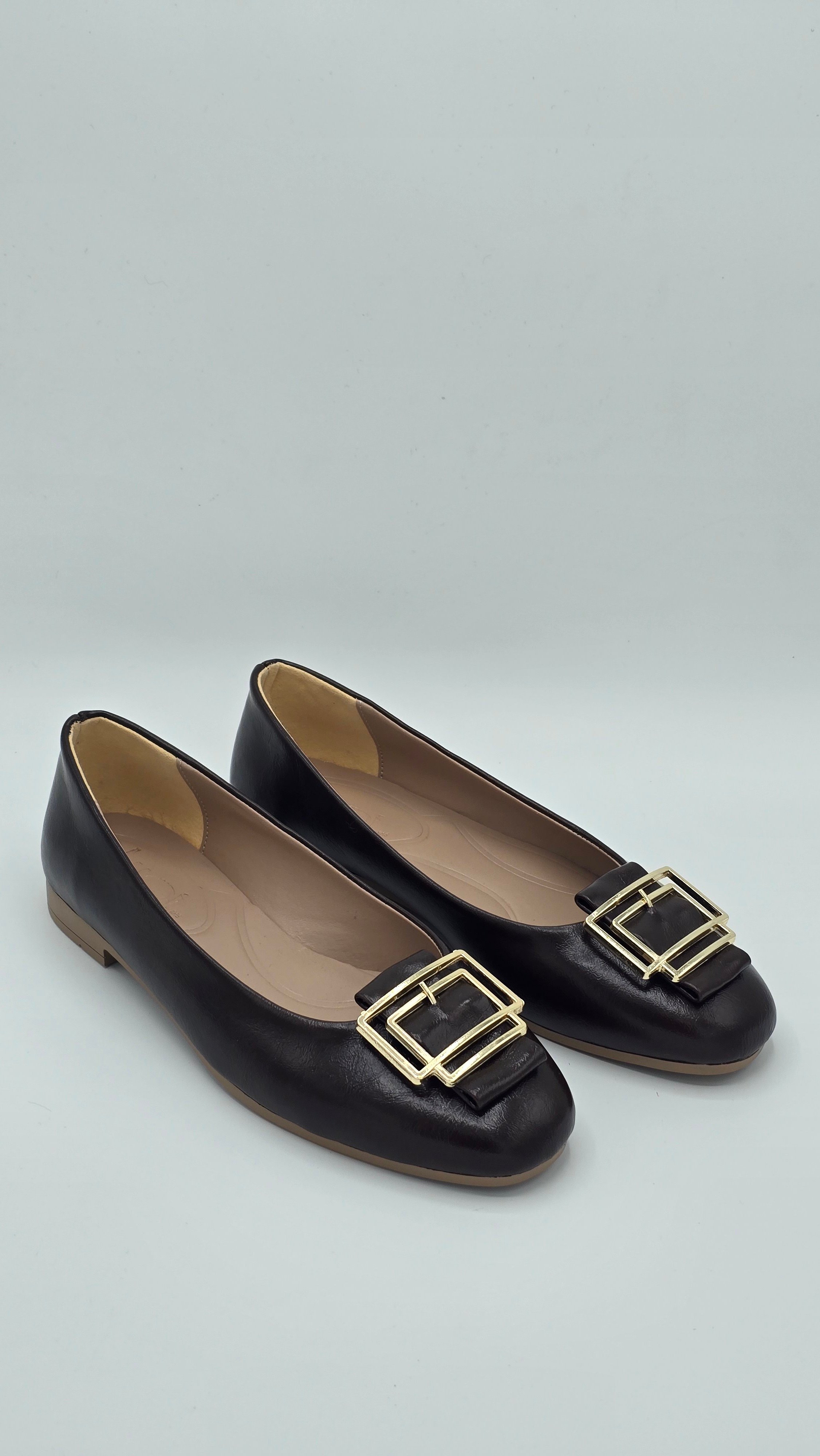 Luvestashoes Gold Çerçeve Tokalı Babet Kahve