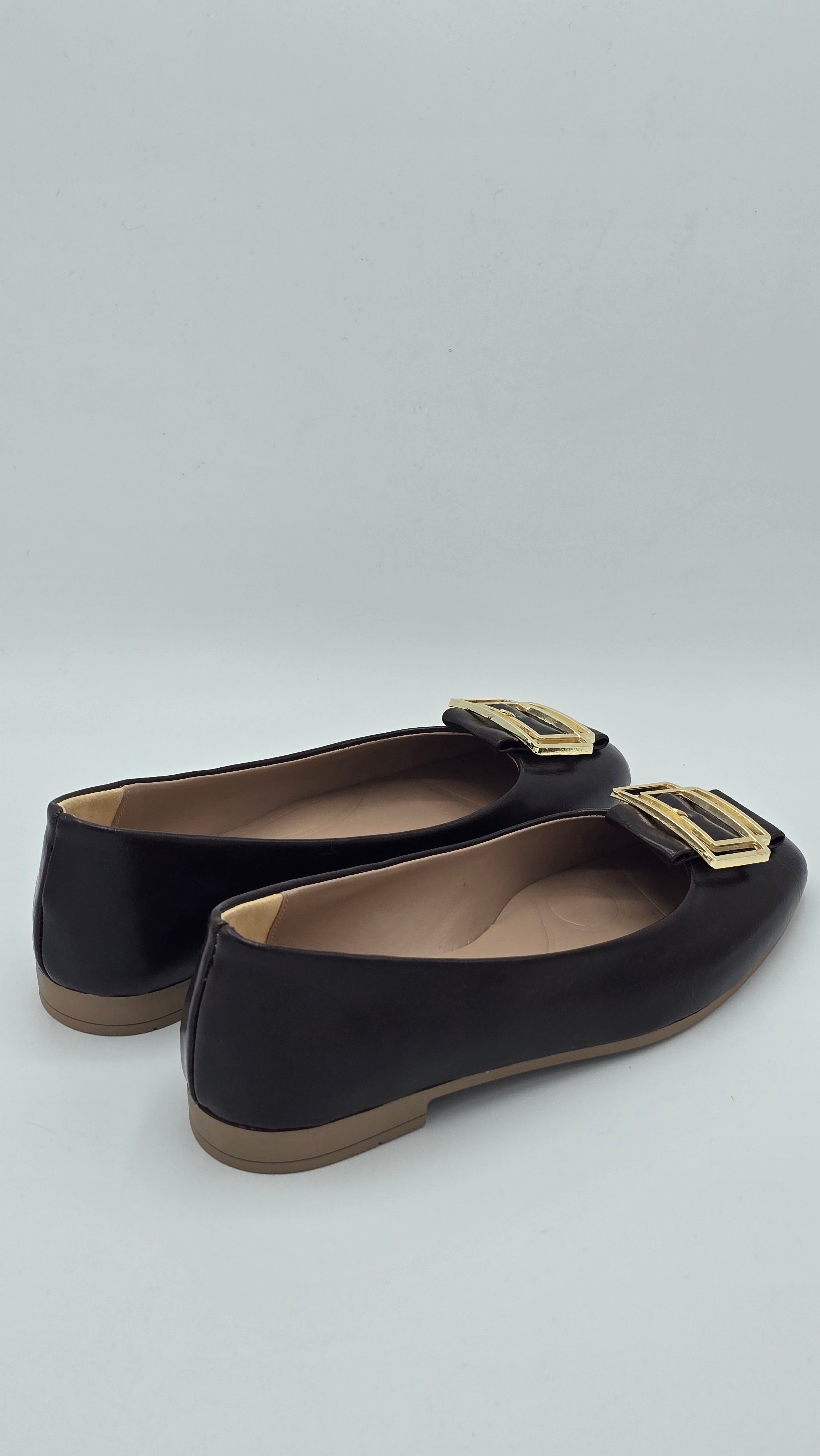 Luvestashoes Gold Çerçeve Tokalı Babet Kahve