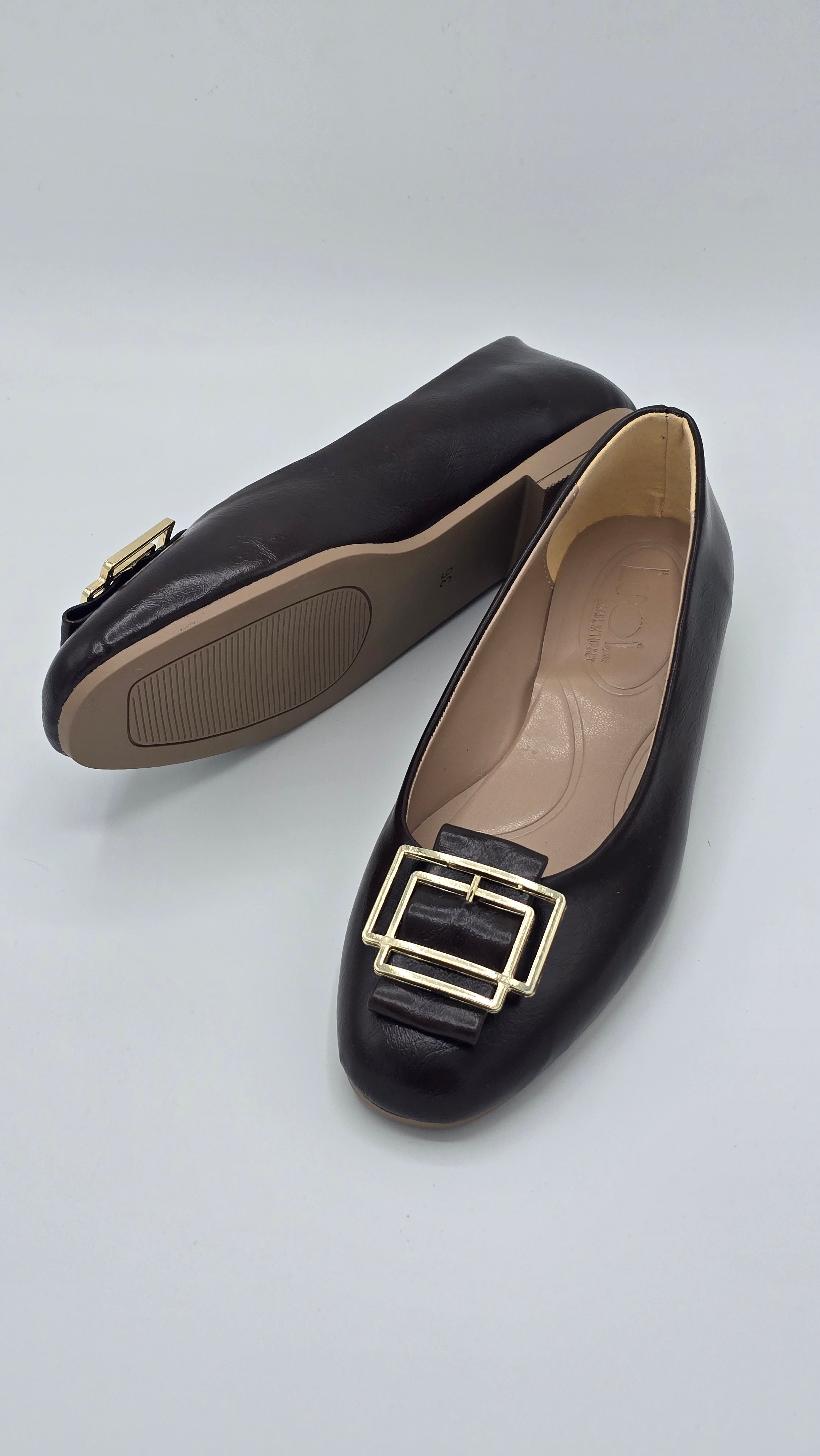 Luvestashoes Gold Çerçeve Tokalı Babet Kahve