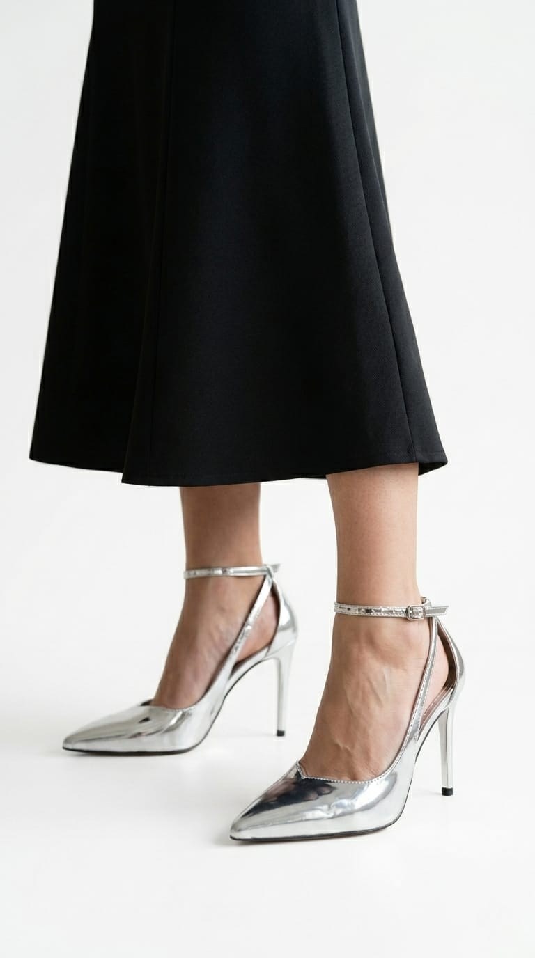 Luvestashoes Gümüş Bilekten Tokalı İnce Topuk Stiletto