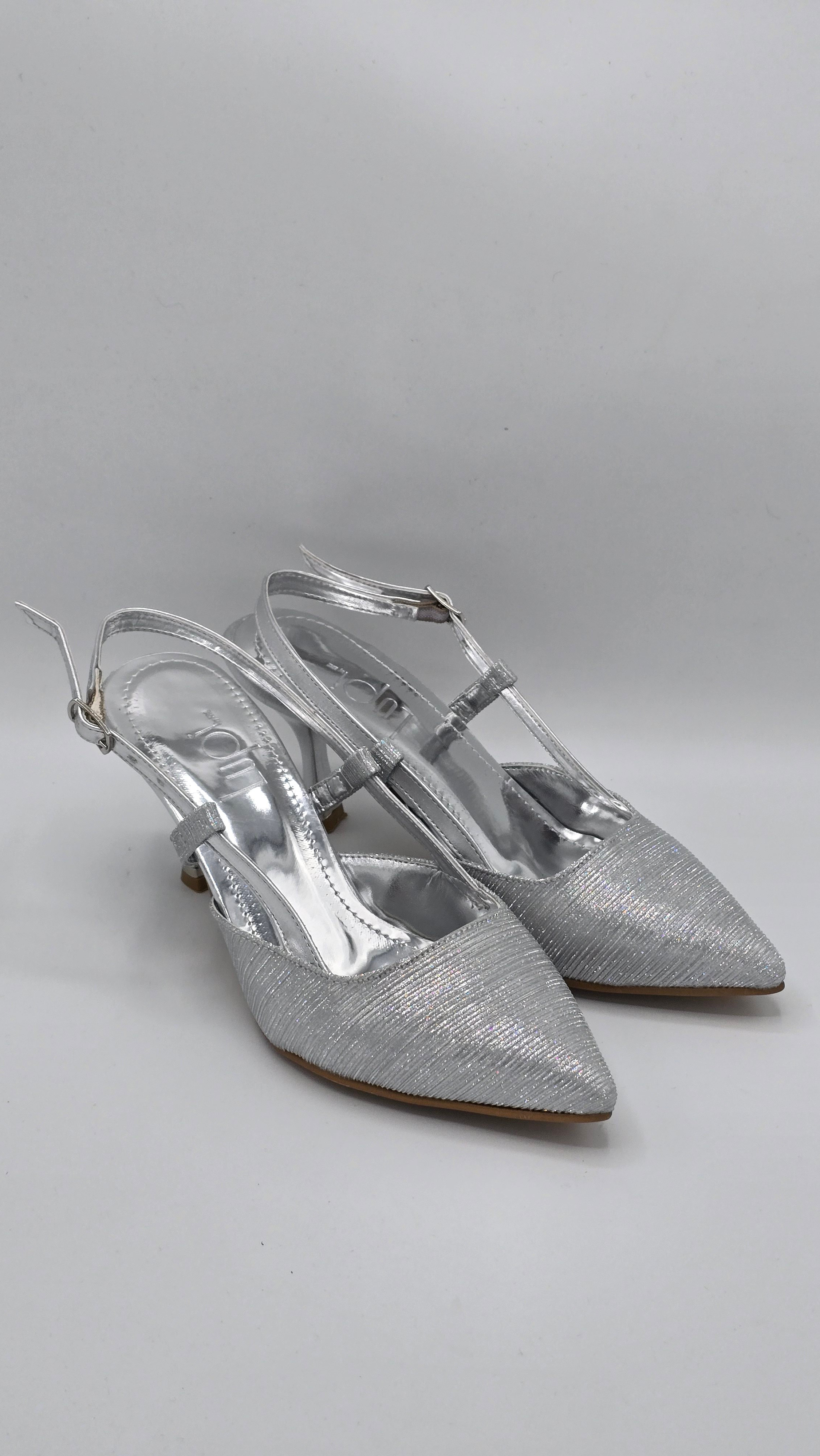 Luvestashoes Gümüş Çift Paralel Bantlı Kadeh Topuklu Ortopedik Stiletto