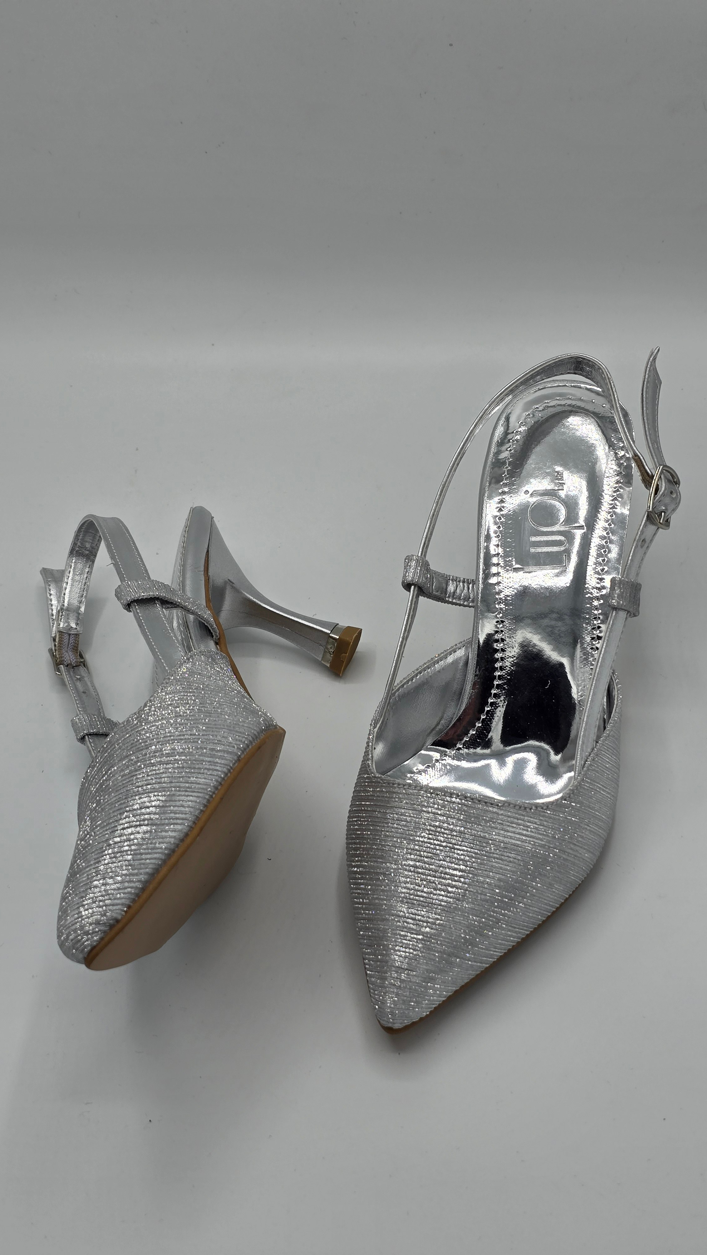 Luvestashoes Gümüş Çift Paralel Bantlı Kadeh Topuklu Ortopedik Stiletto