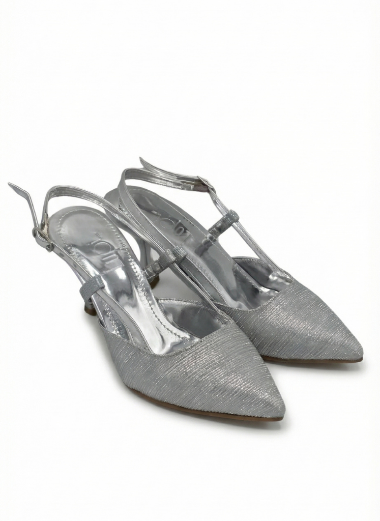 Luvestashoes Gümüş Çift Paralel Bantlı Kadeh Topuklu Ortopedik Stiletto