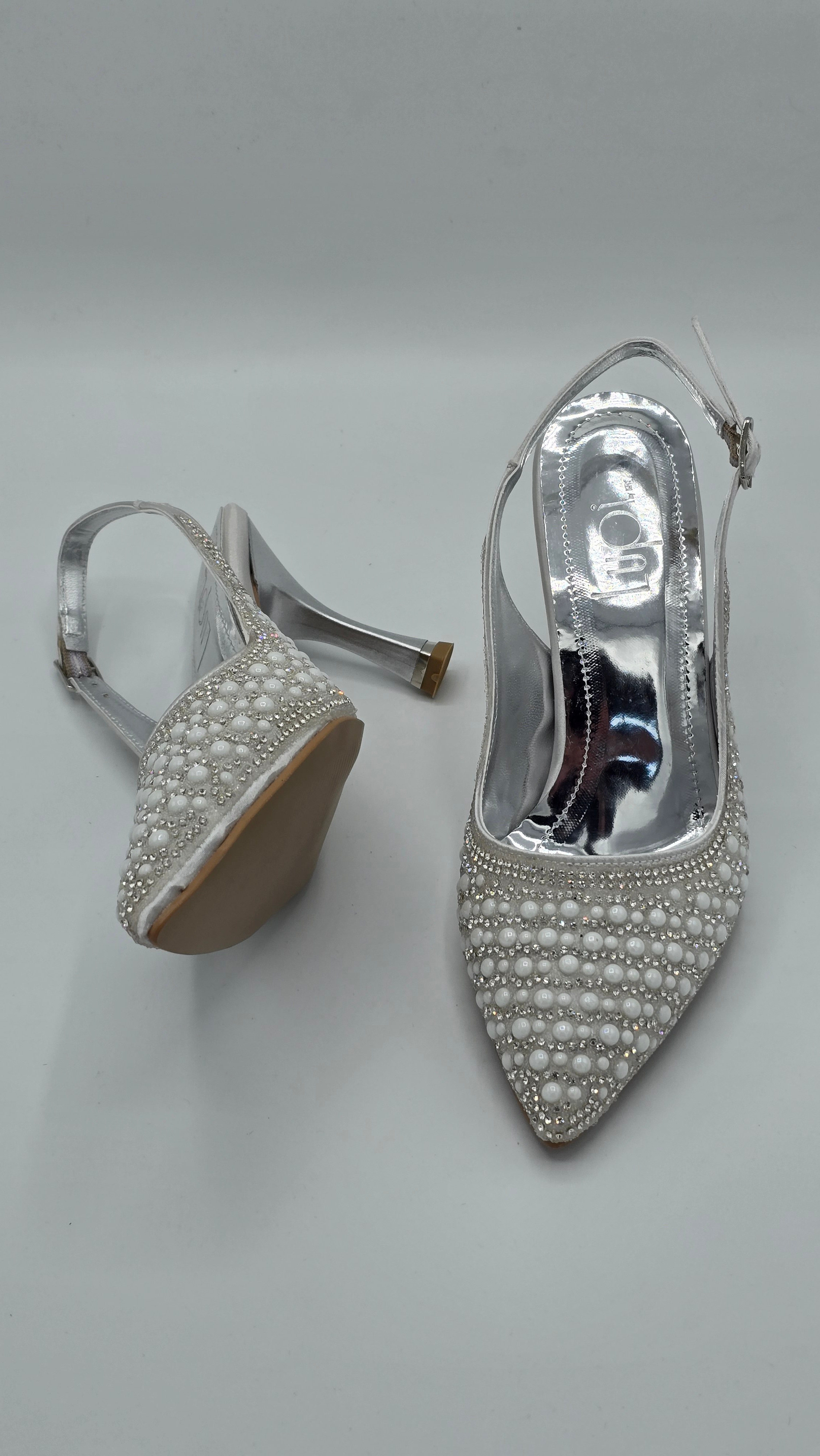 Luvestashoes Gümüş Matine Safir İnci Detaylı Ortopedik Stiletto