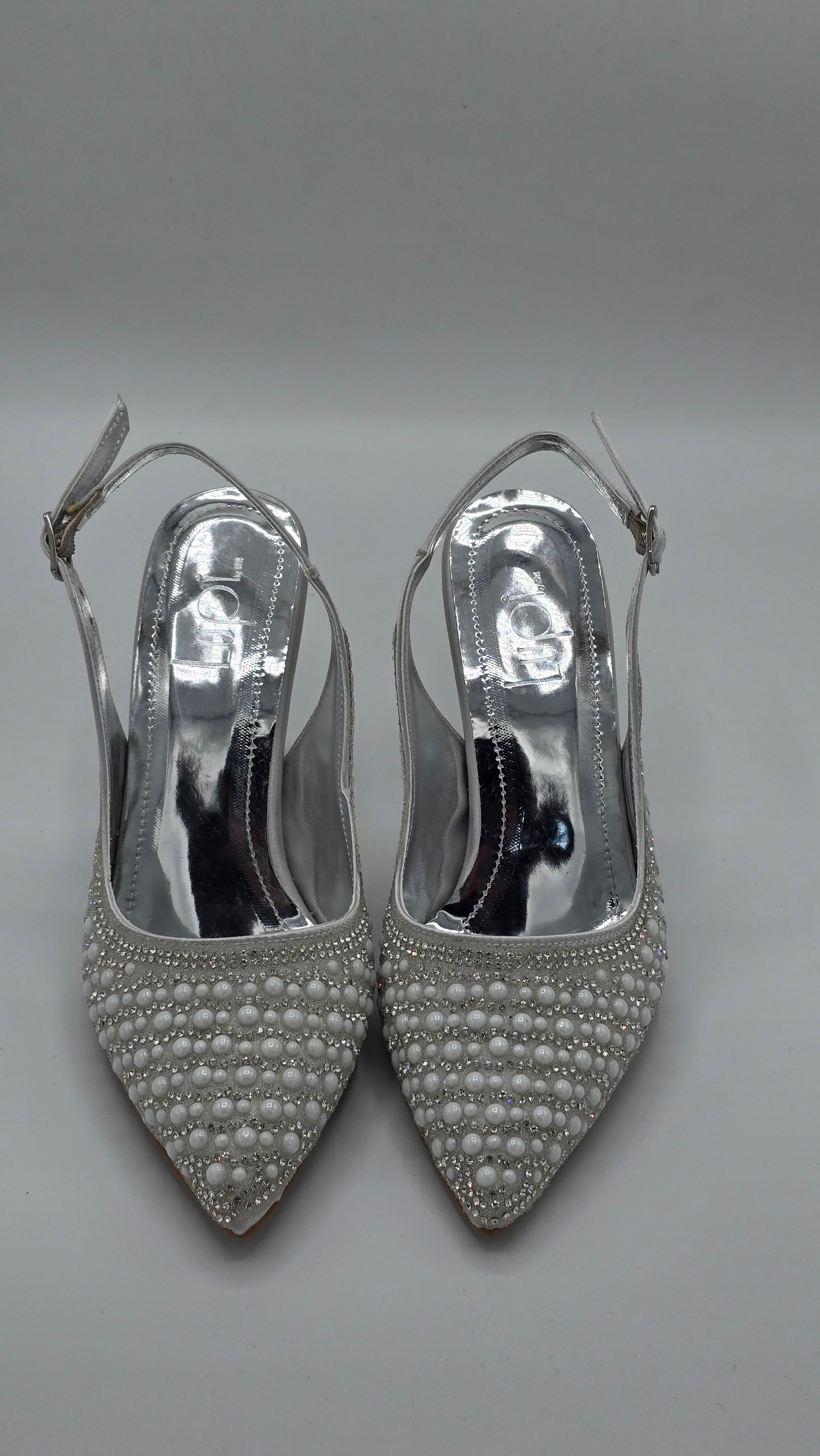 Luvestashoes Gümüş Matine Safir İnci Detaylı Ortopedik Stiletto