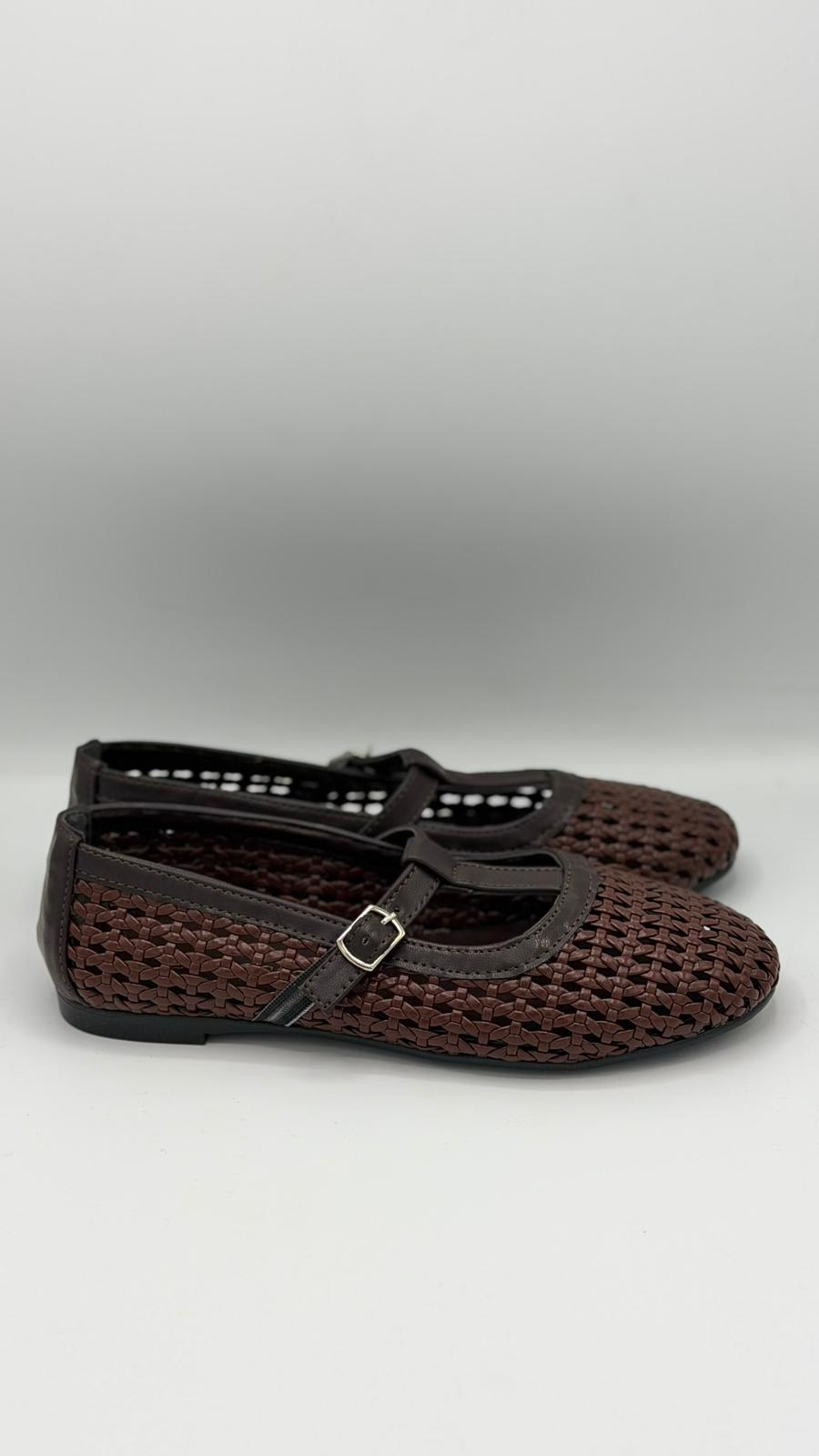 LUVESTASHOES HASIR ÖRGÜ DESENLİ ACI KAHVE BABET