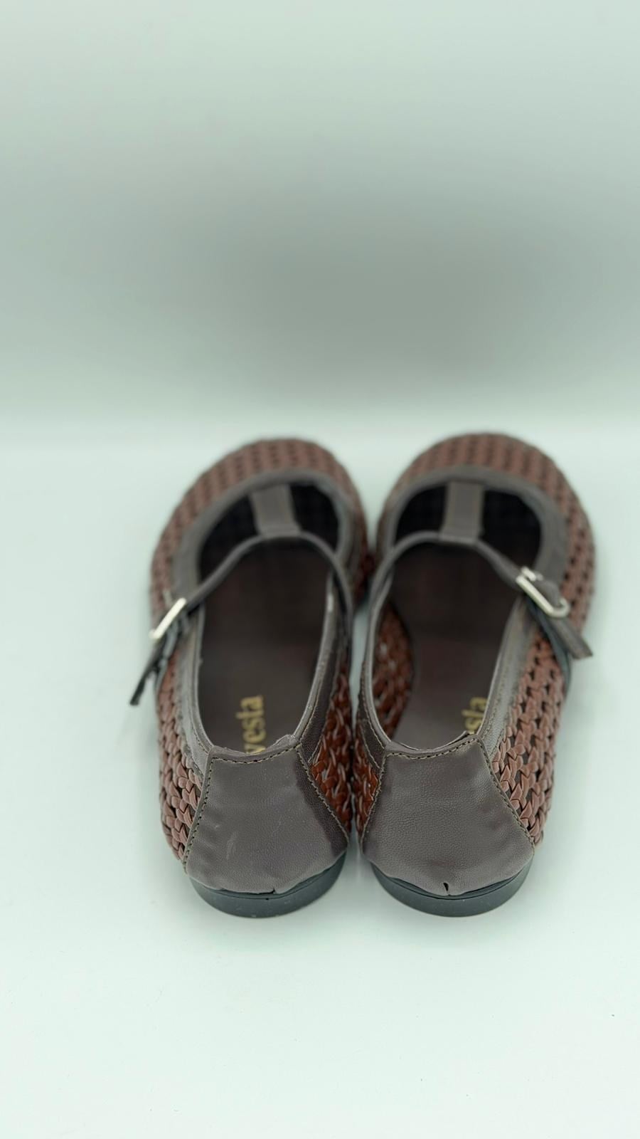 LUVESTASHOES HASIR ÖRGÜ DESENLİ ACI KAHVE BABET