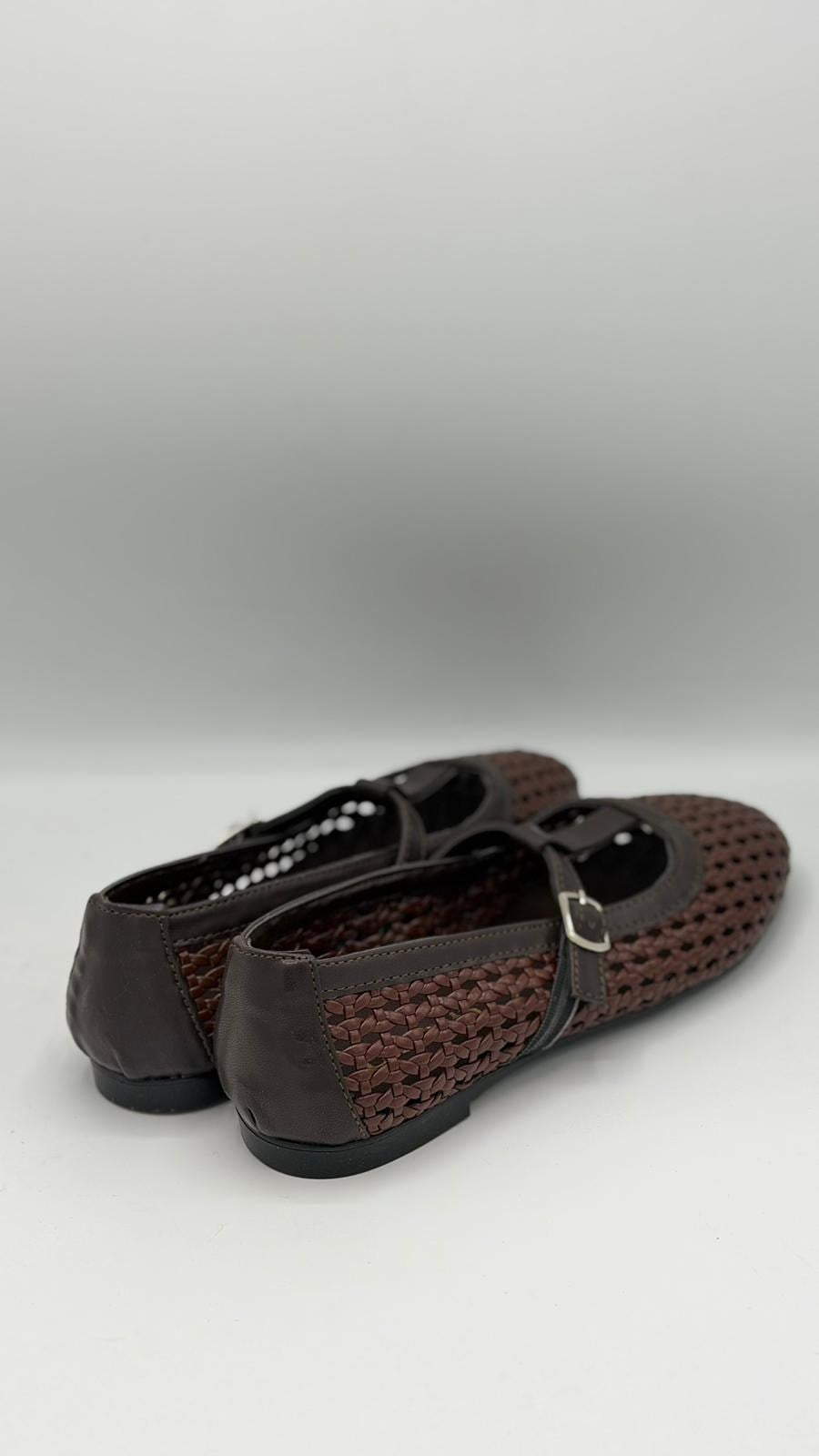 LUVESTASHOES HASIR ÖRGÜ DESENLİ ACI KAHVE BABET