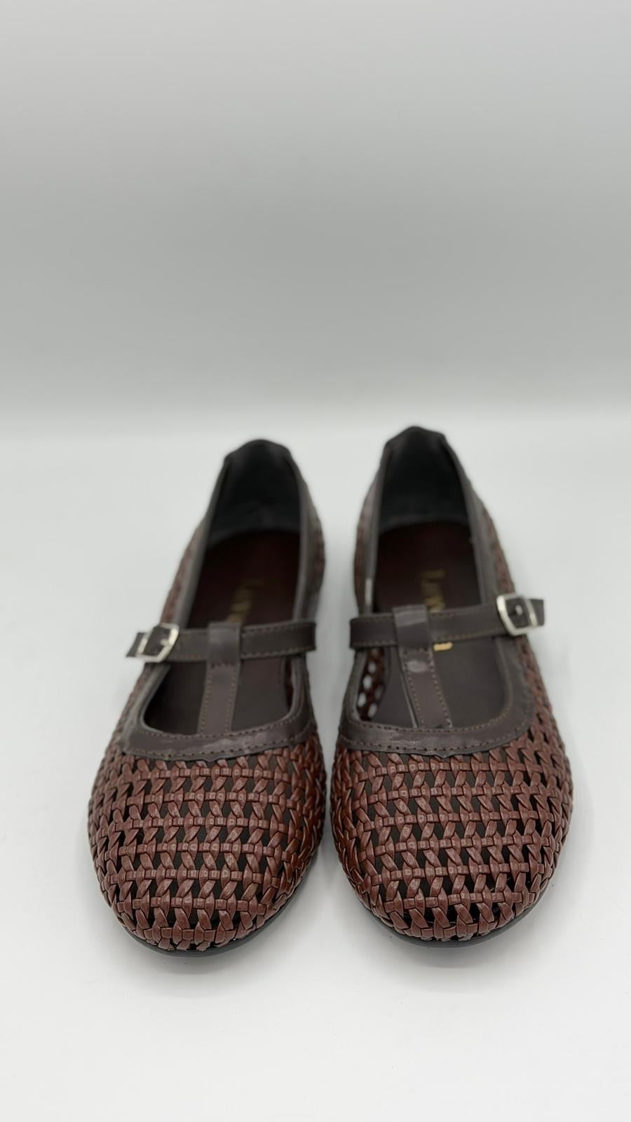 LUVESTASHOES HASIR ÖRGÜ DESENLİ ACI KAHVE BABET