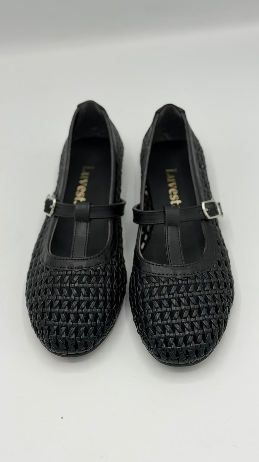 LUVESTASHOES HASIR ÖRGÜ DESENLİ SİYAH BABET