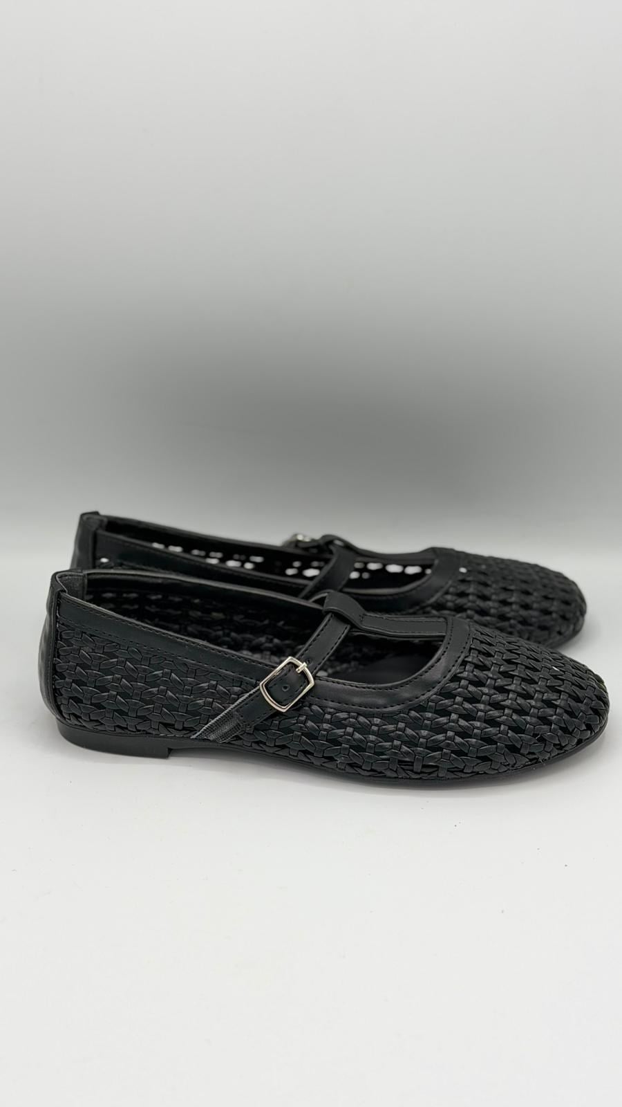 LUVESTASHOES HASIR ÖRGÜ DESENLİ SİYAH BABET