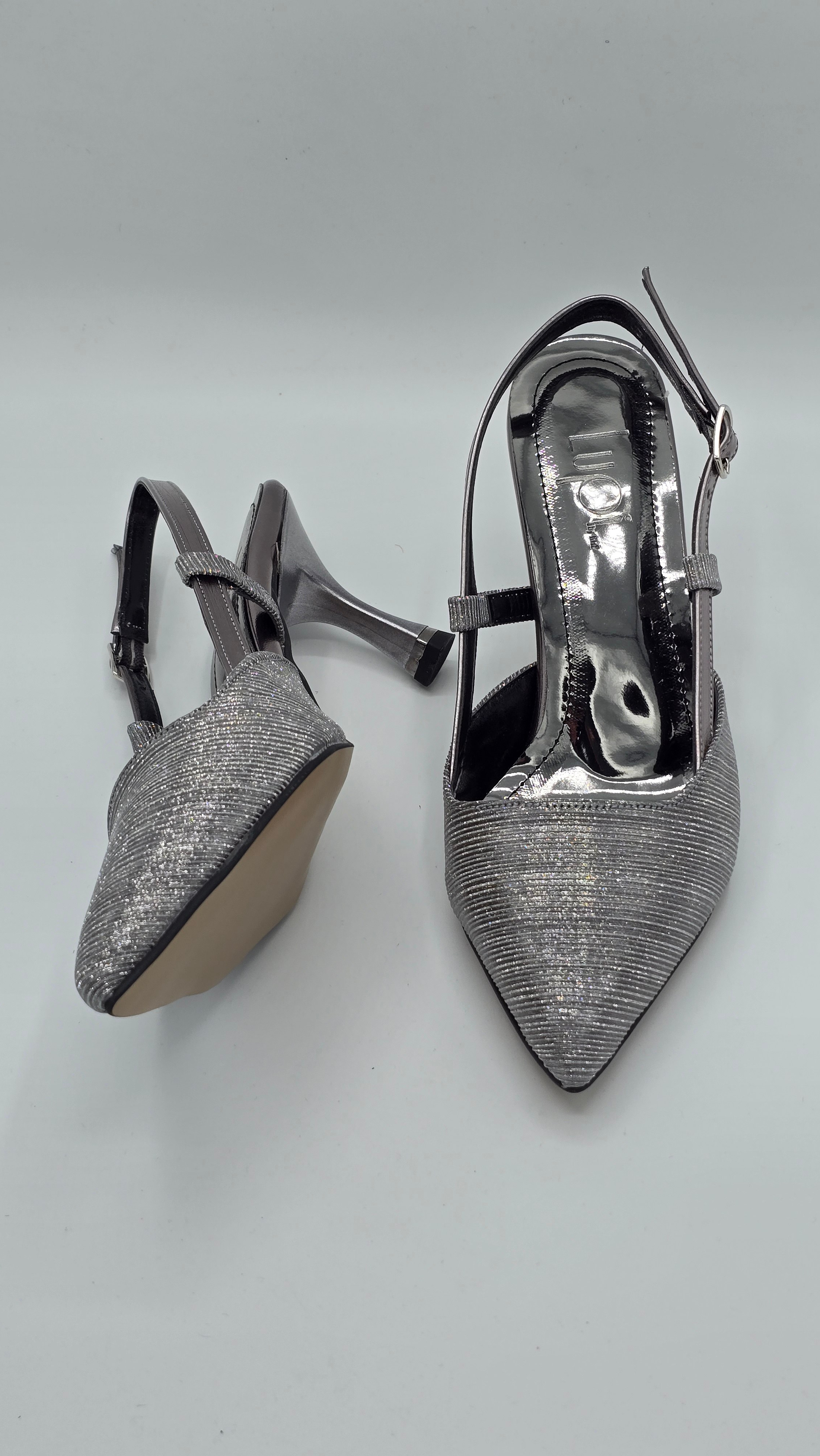 Luvestashoes Işıltılı Füme Çift Paralel Bantlı Ortopedik Stiletto