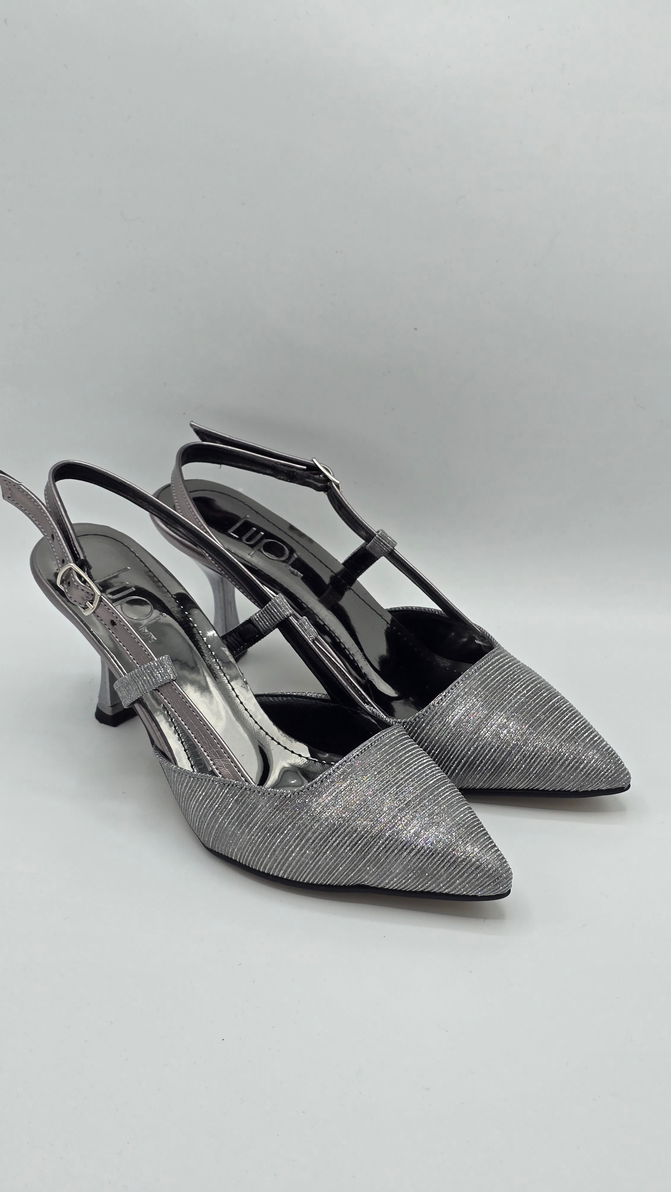 Luvestashoes Işıltılı Füme Çift Paralel Bantlı Ortopedik Stiletto