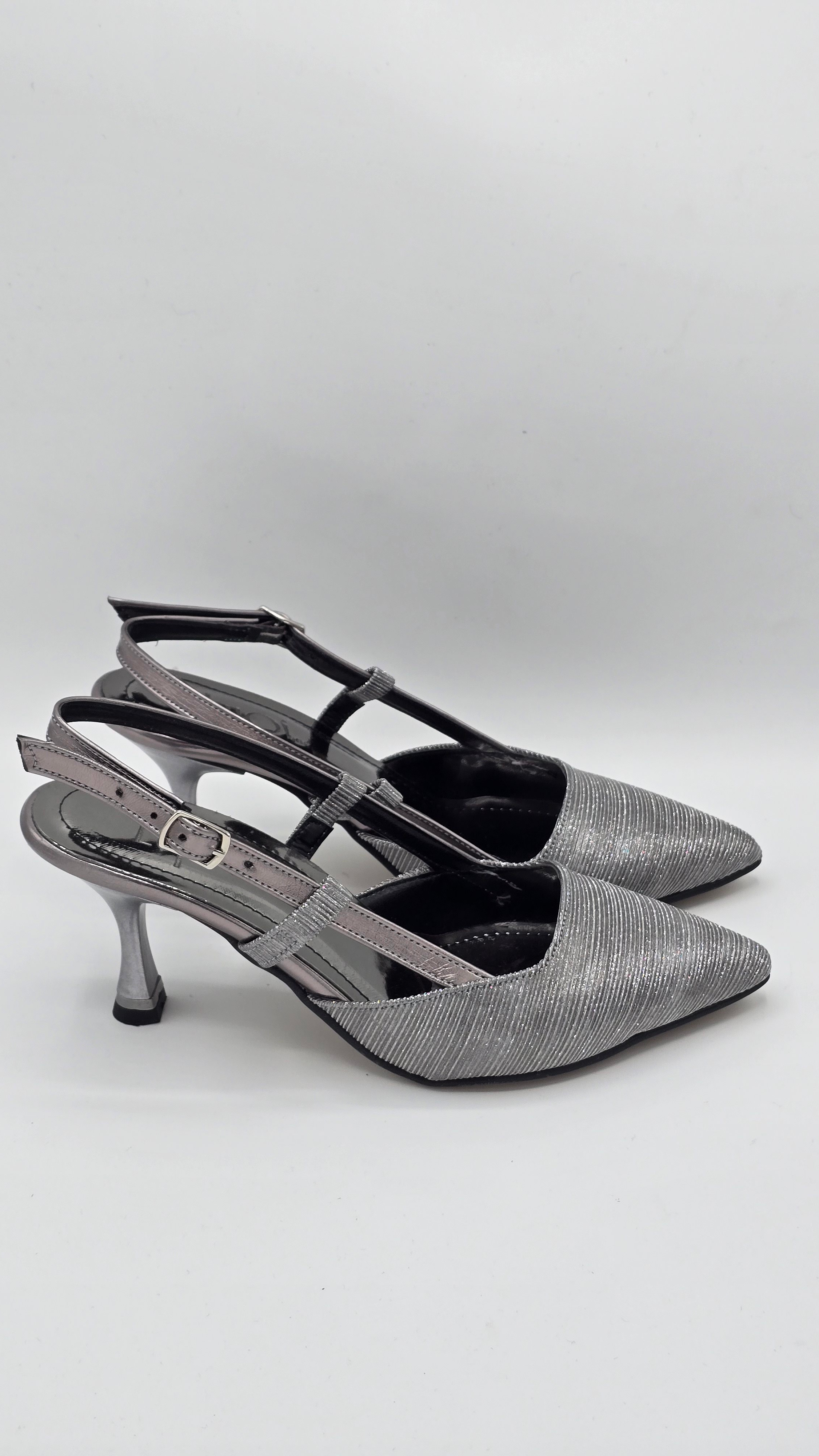 Luvestashoes Işıltılı Füme Çift Paralel Bantlı Ortopedik Stiletto