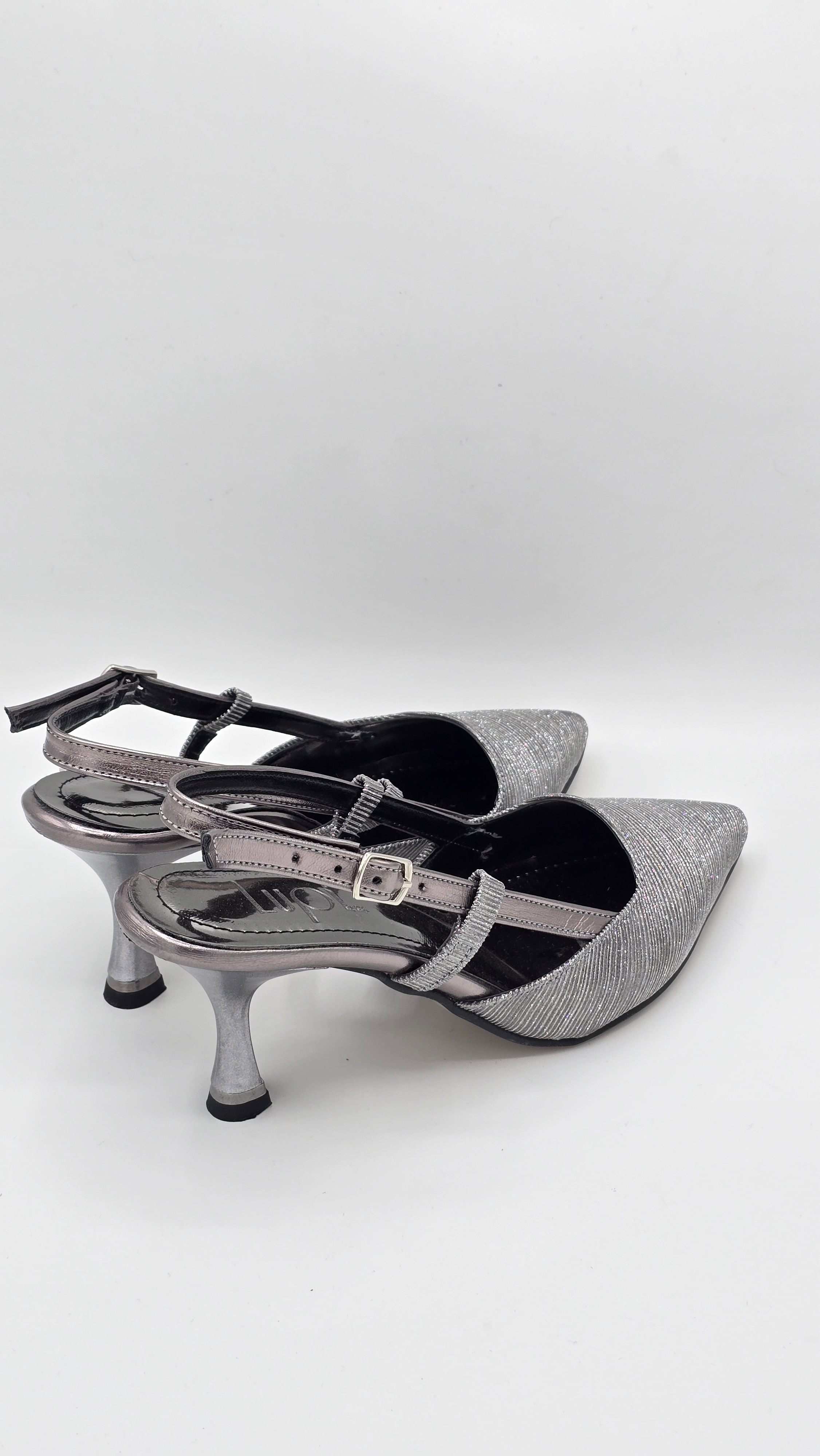 Luvestashoes Işıltılı Füme Çift Paralel Bantlı Ortopedik Stiletto