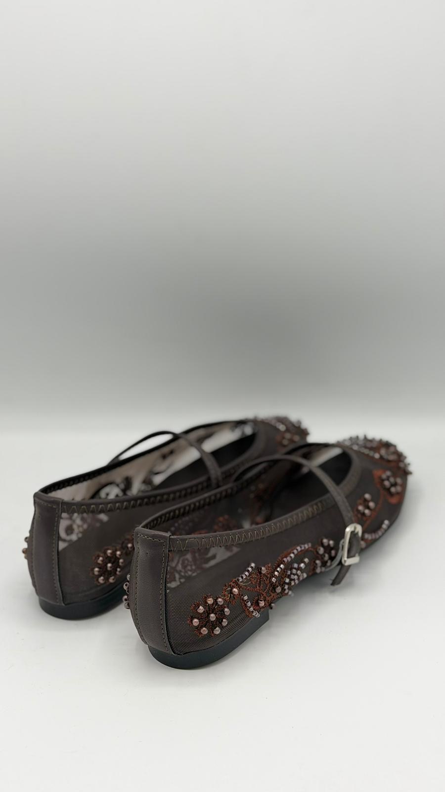 LUVESTASHOES İŞLEMELİ ACI KAHVE BABET