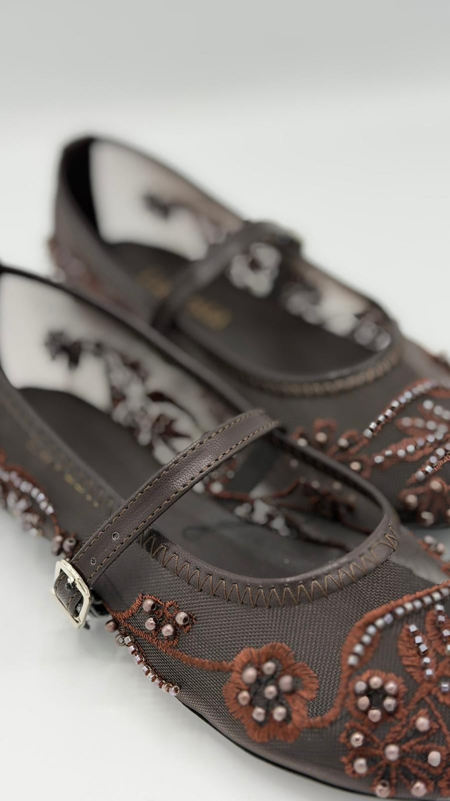 LUVESTASHOES İŞLEMELİ ACI KAHVE BABET