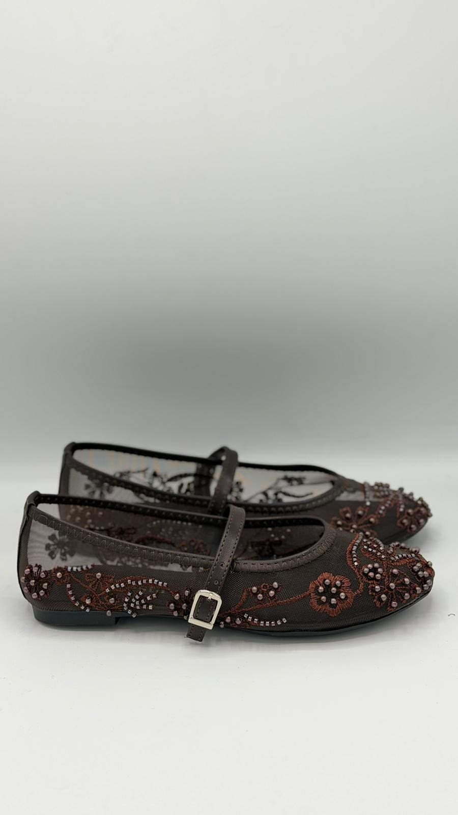 LUVESTASHOES İŞLEMELİ ACI KAHVE BABET
