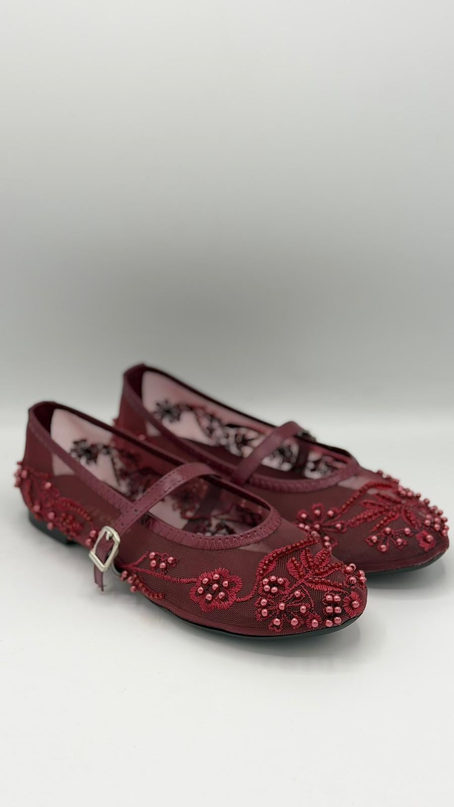 LUVESTASHOES İŞLEMELİ BORDO BABET