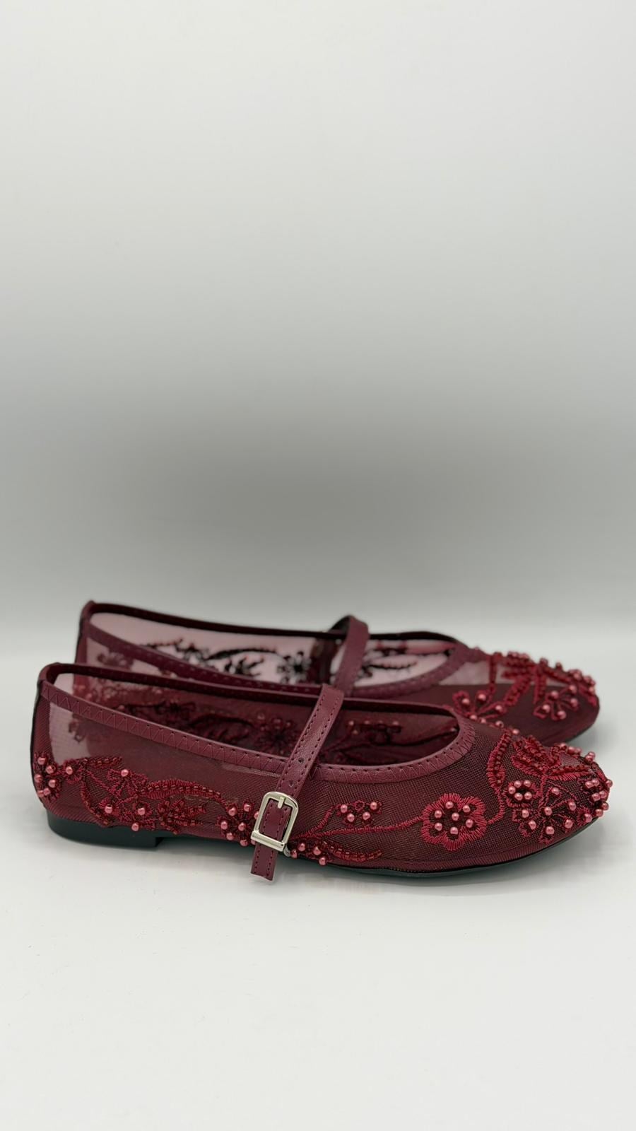 LUVESTASHOES İŞLEMELİ BORDO BABET