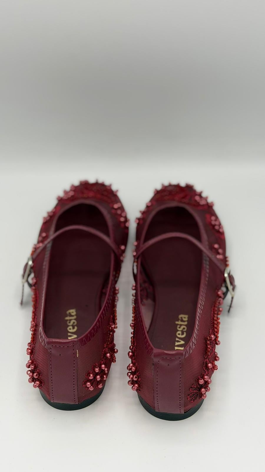 LUVESTASHOES İŞLEMELİ BORDO BABET