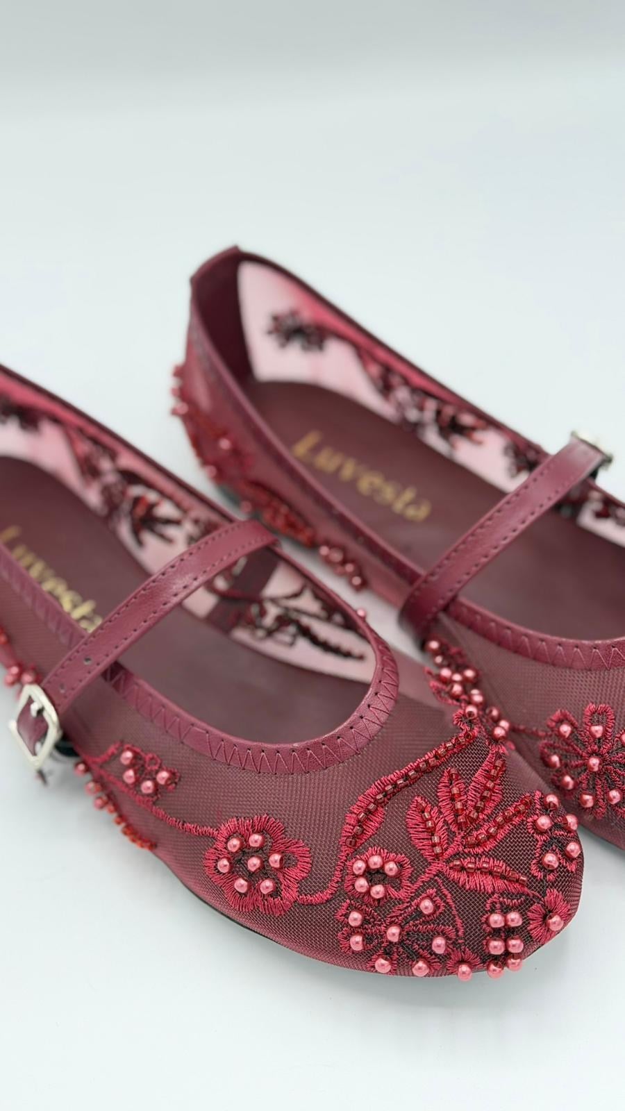 LUVESTASHOES İŞLEMELİ BORDO BABET