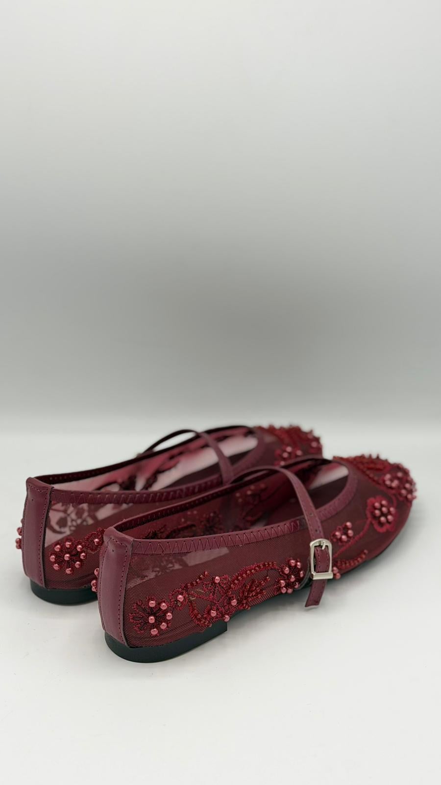 LUVESTASHOES İŞLEMELİ BORDO BABET
