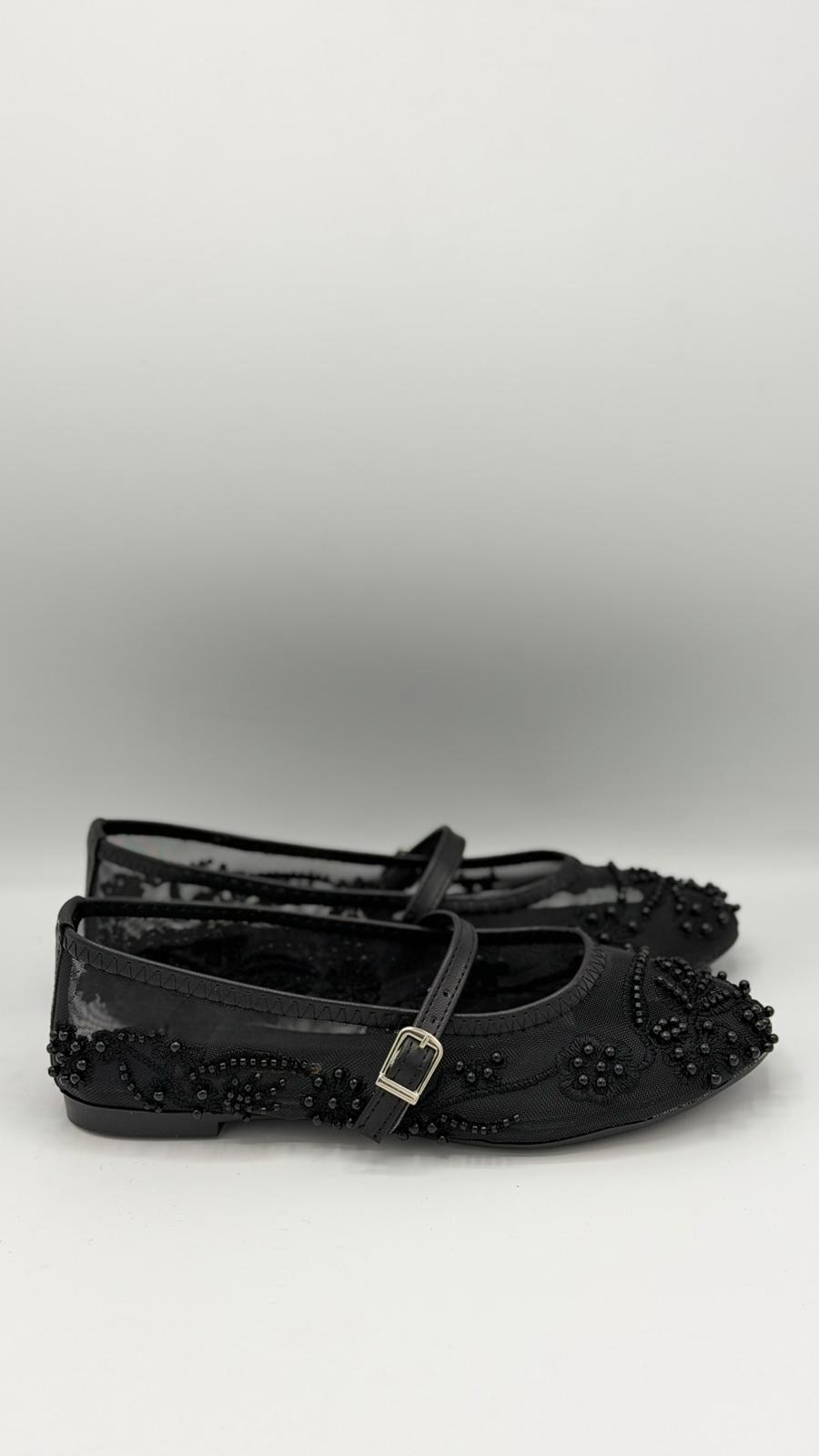 LUVESTASHOES İŞLEMELİ SİYAH BABET