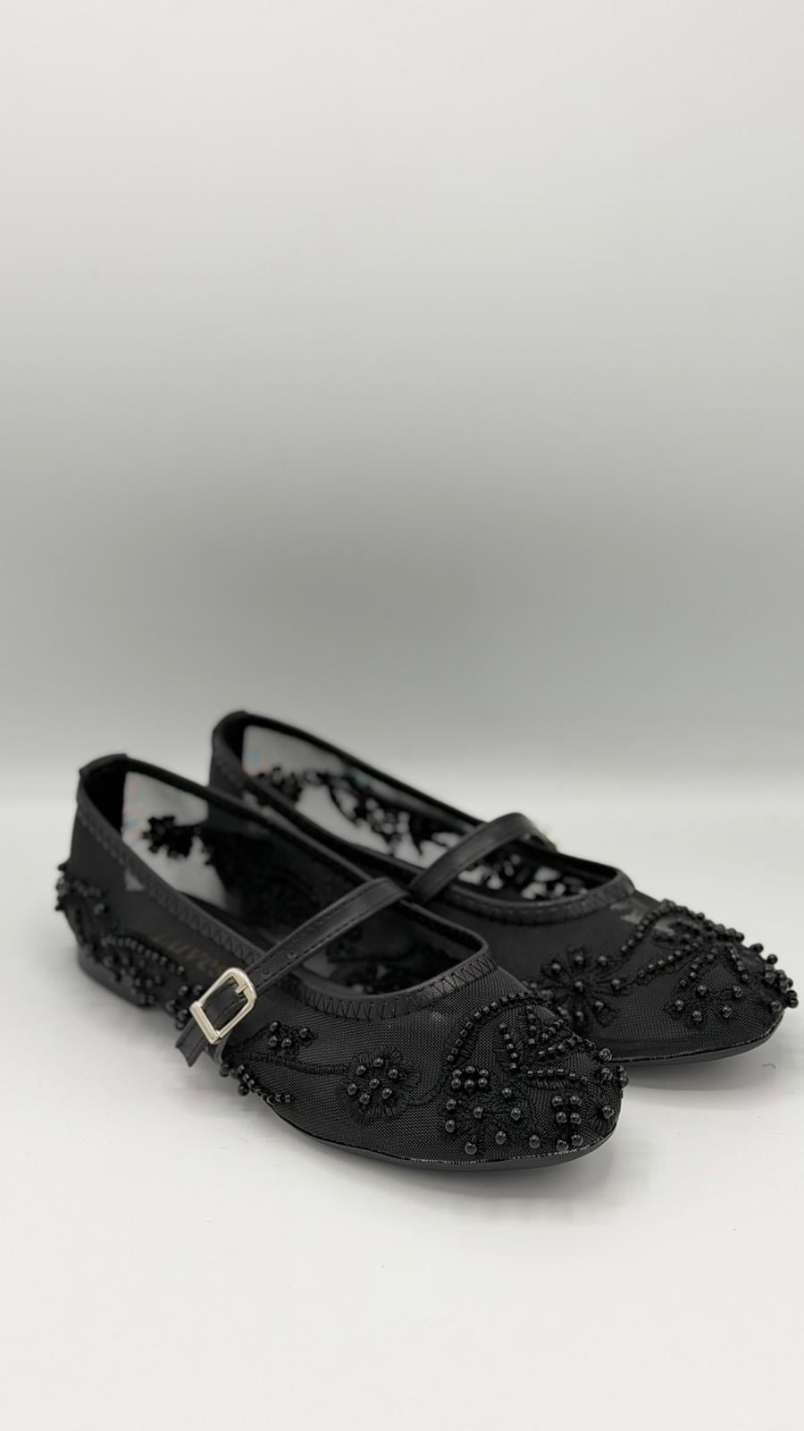 LUVESTASHOES İŞLEMELİ SİYAH BABET