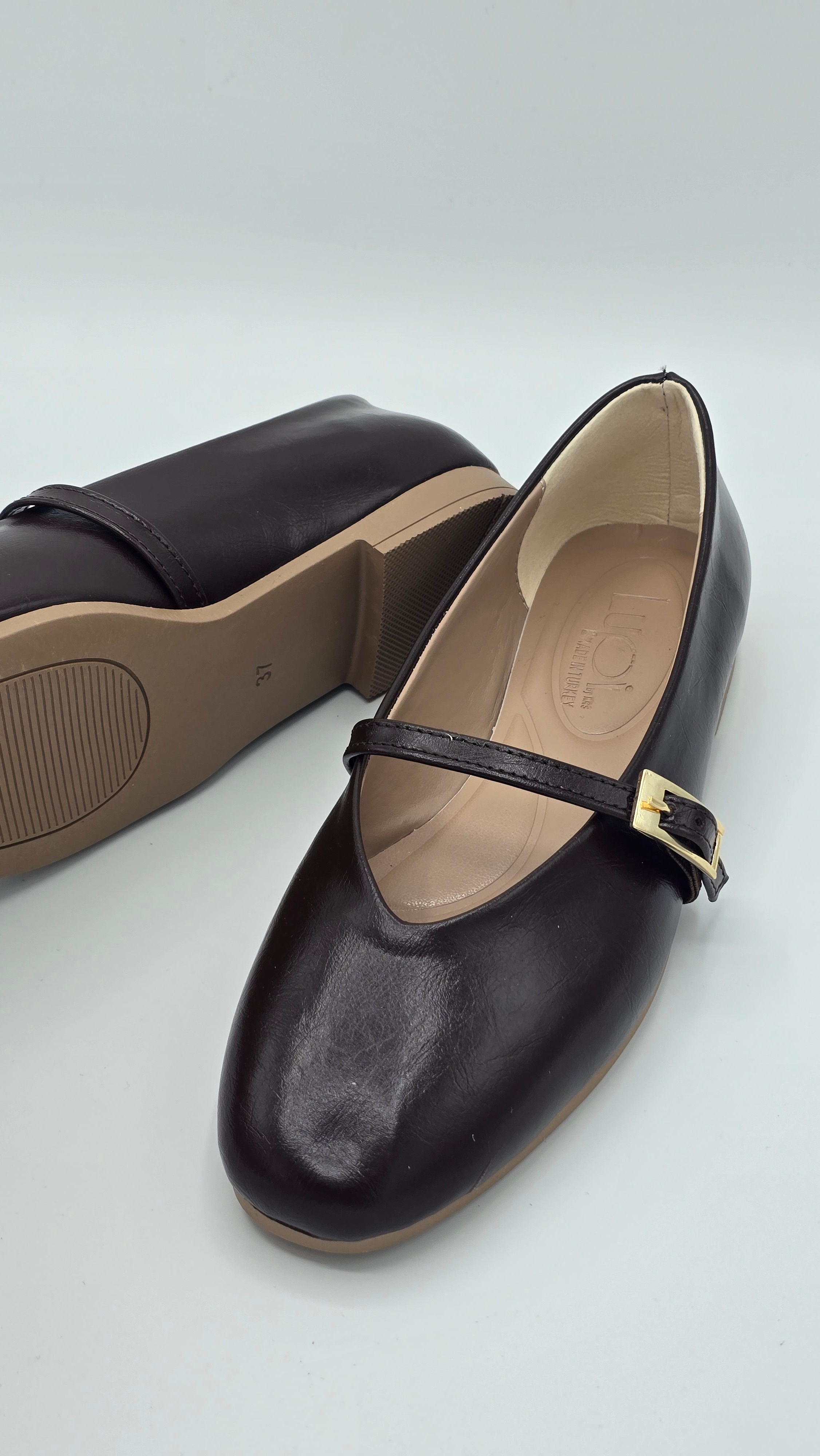 Luvestashoes Kahve Tek Tokalı Klasik Babet