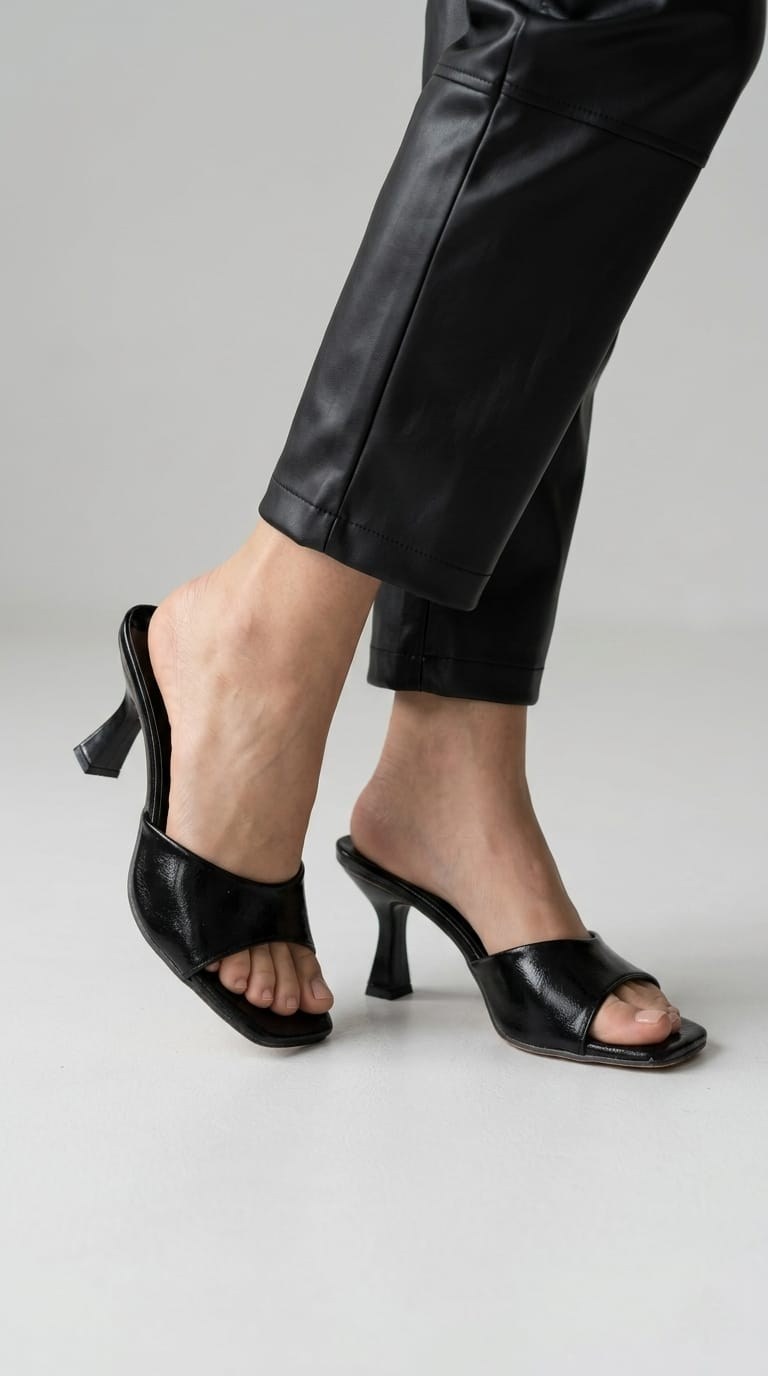 LUVESTASHOES KARE BURUNLU  TOPUKLU TERLİK  SİYAH