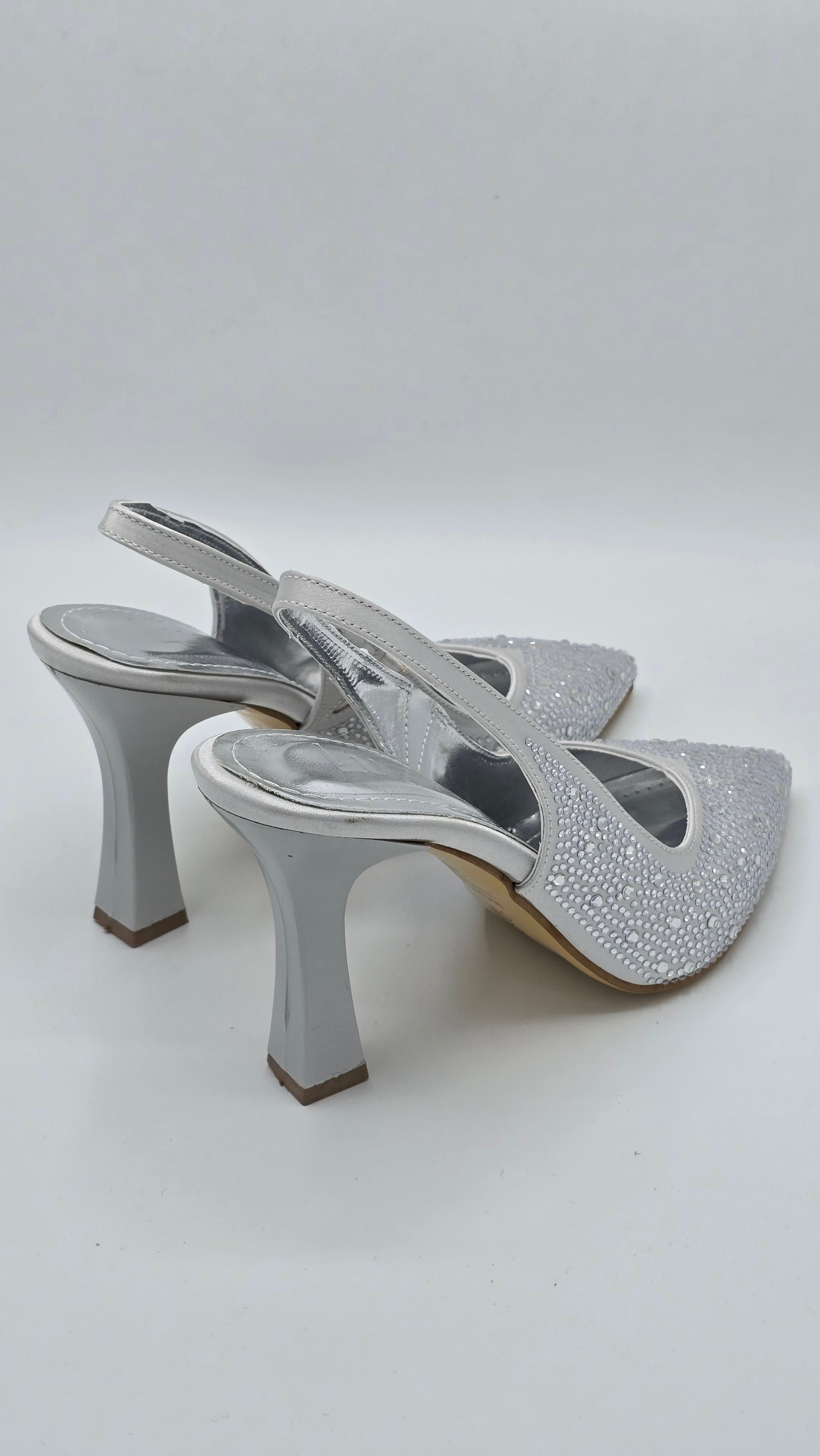 Luvestashoes Kristal Işıltılı Gümüş Ortopedik Stiletto
