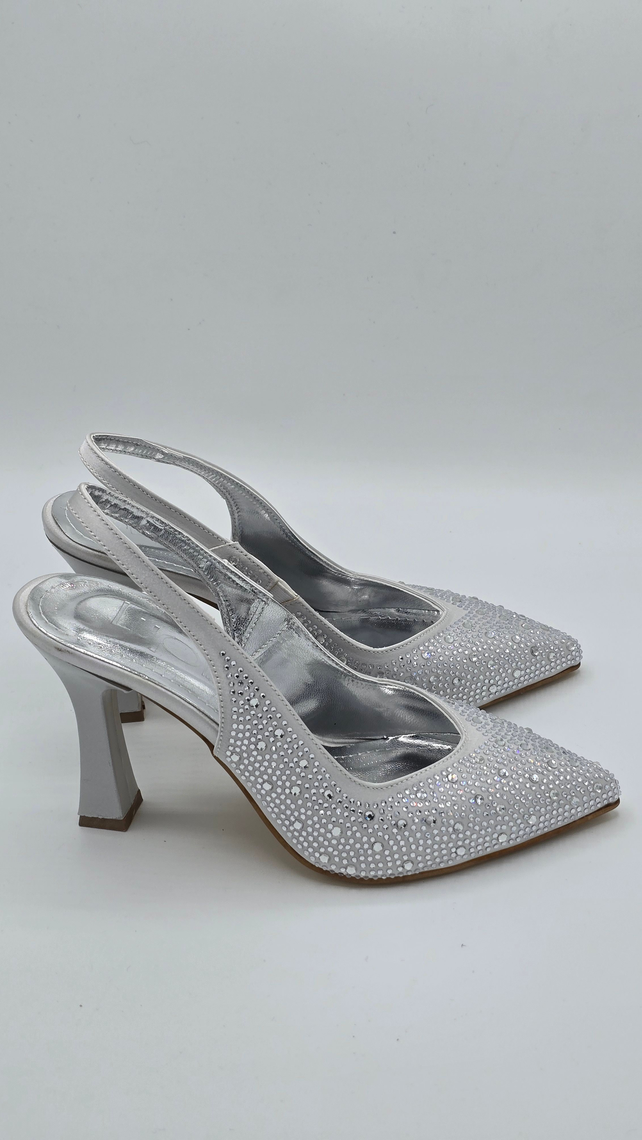Luvestashoes Kristal Işıltılı Gümüş Ortopedik Stiletto