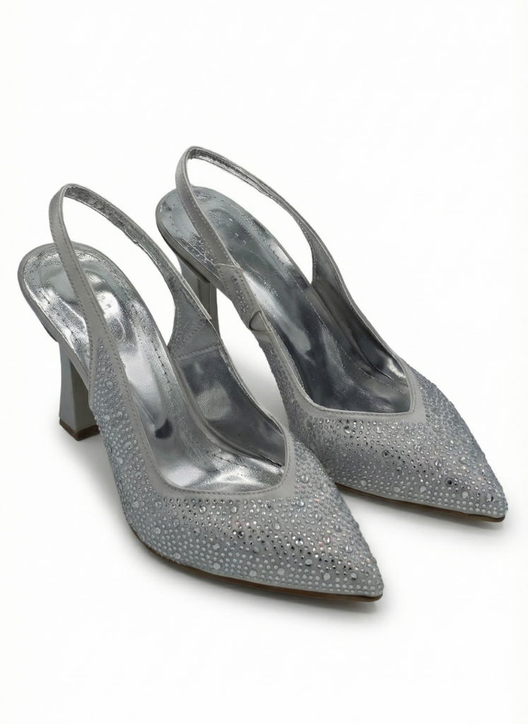 Luvestashoes Kristal Işıltılı Gümüş Ortopedik Stiletto