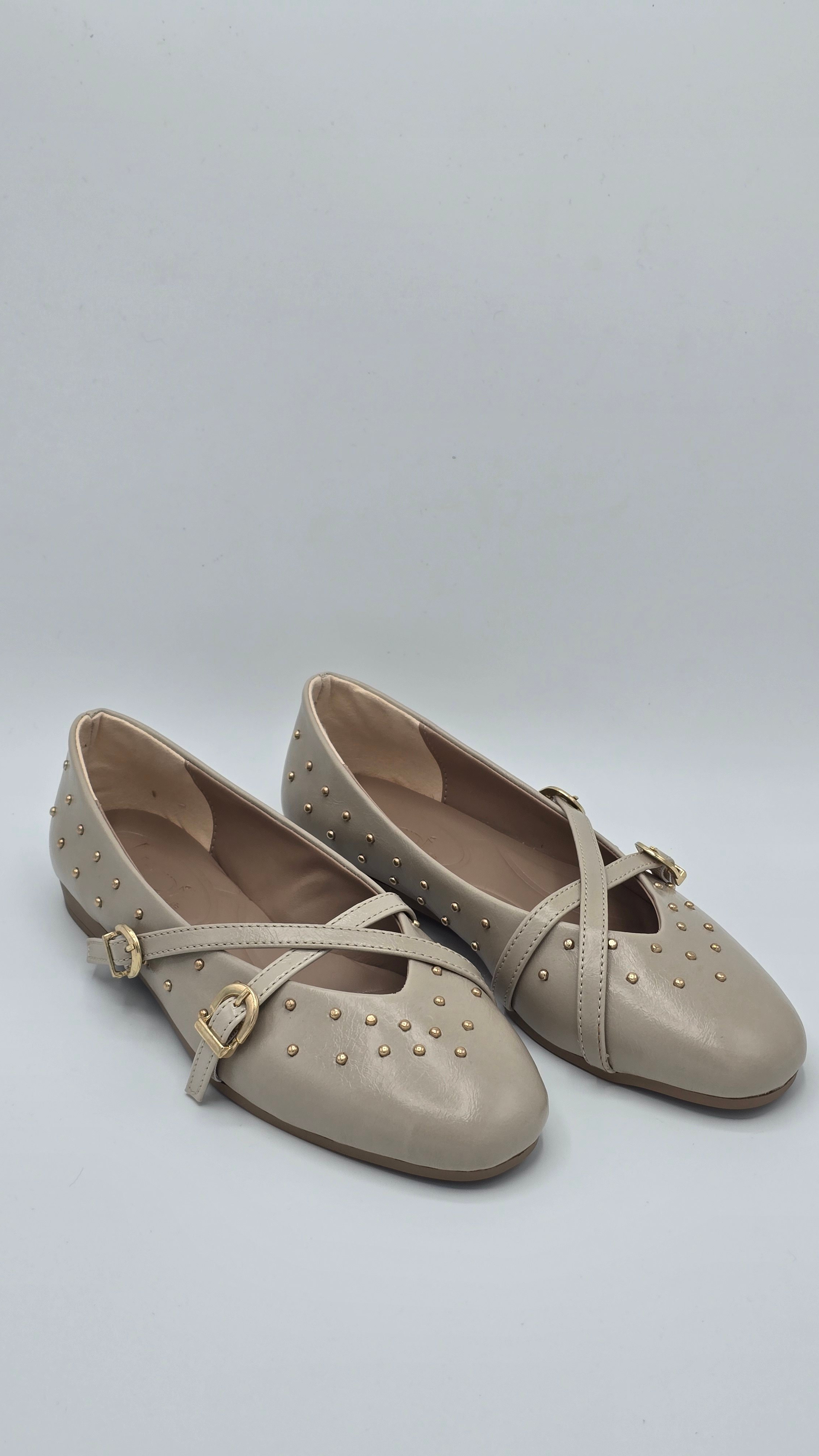 Luvestashoes Metalik Bej Trok Detaylı Ortopedik Babet