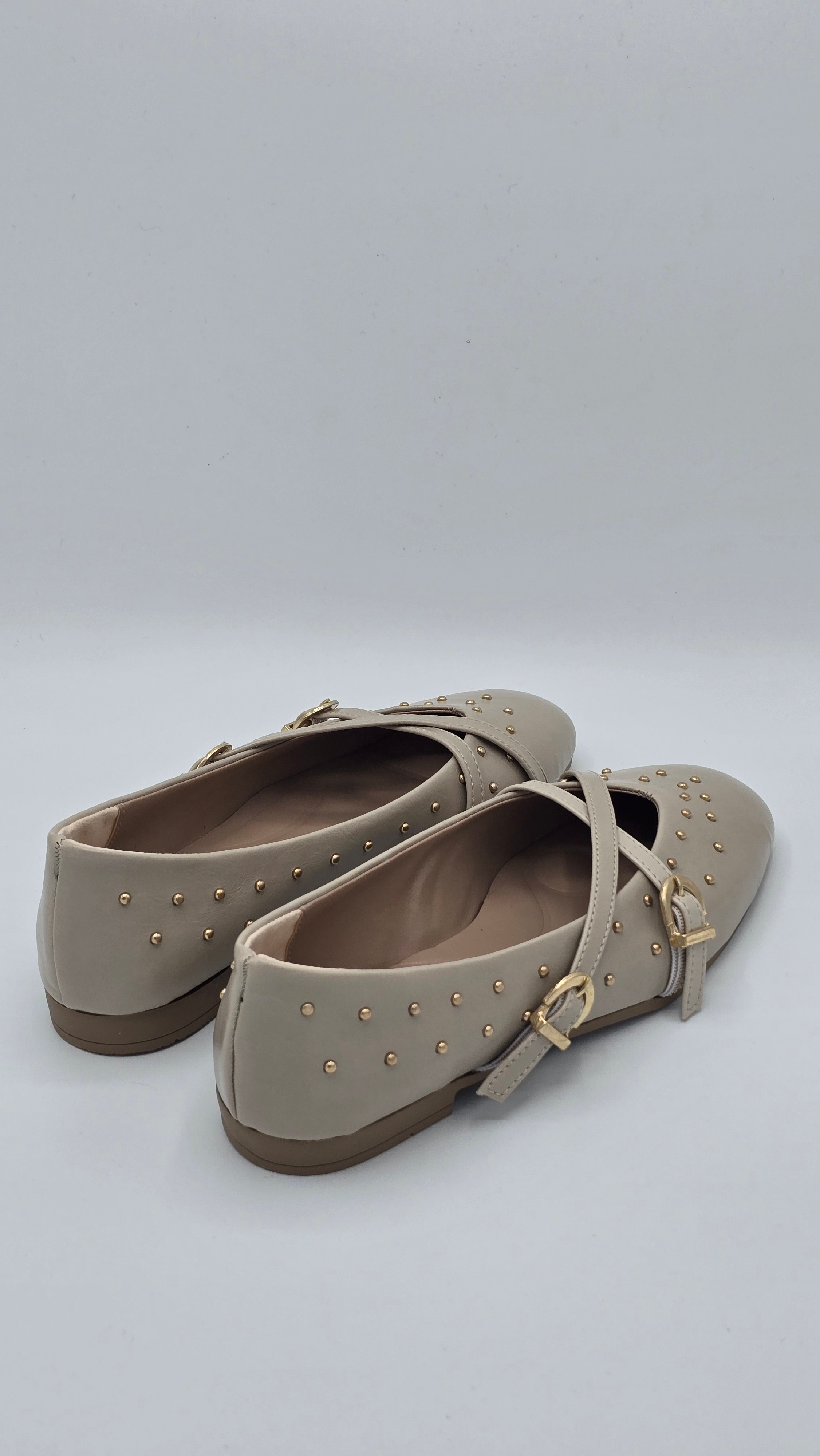 Luvestashoes Metalik Bej Trok Detaylı Ortopedik Babet