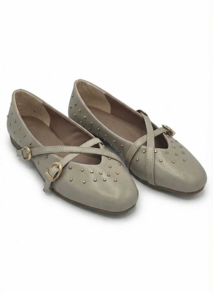 Luvestashoes Metalik Bej Trok Detaylı Ortopedik Babet