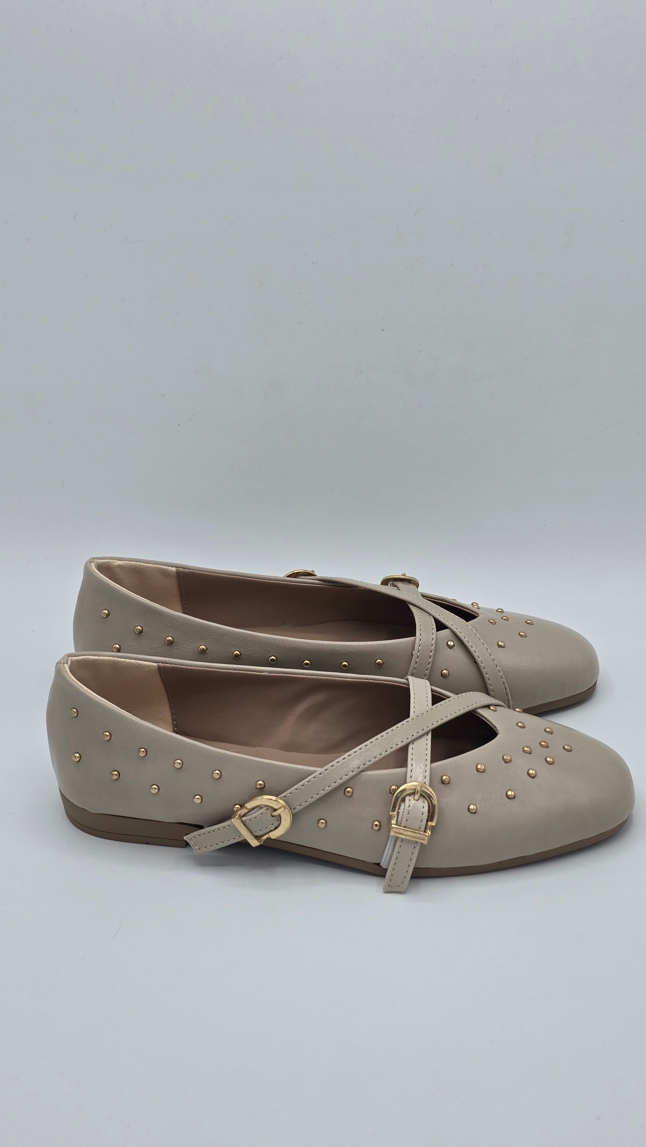 Luvestashoes Metalik Bej Trok Detaylı Ortopedik Babet