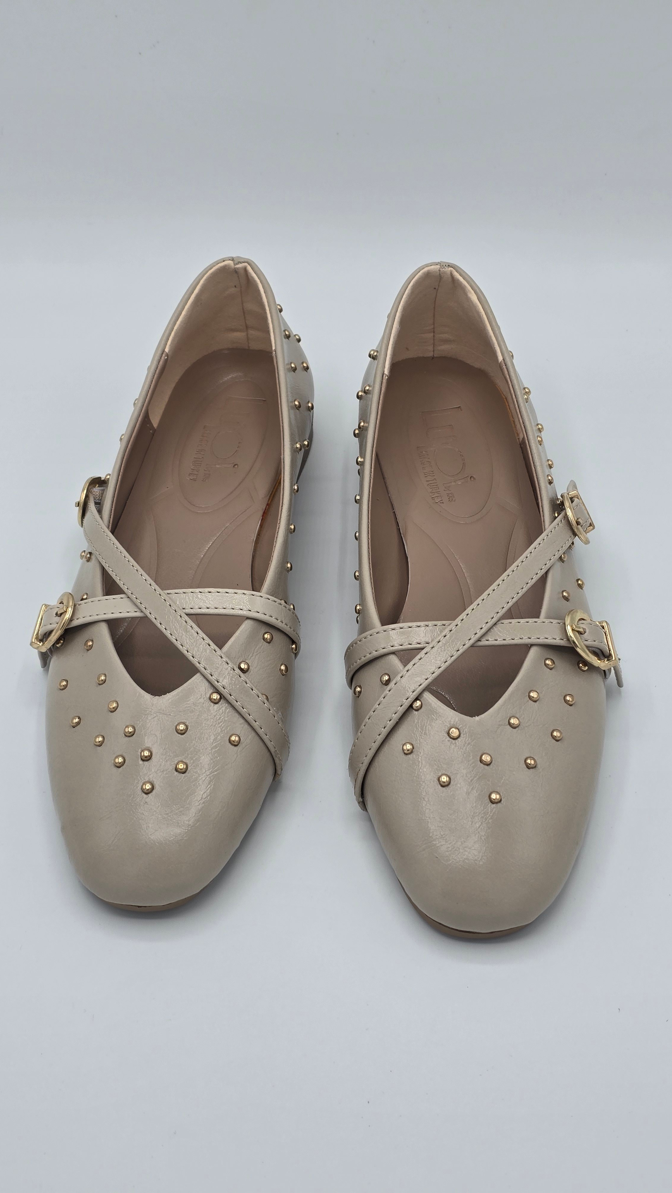 Luvestashoes Metalik Bej Trok Detaylı Ortopedik Babet