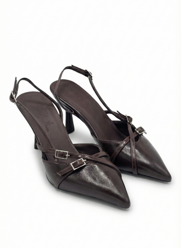 Luvestashoes Rugan Acı Kahve Çapraz Kemerli Ortopedik Stiletto