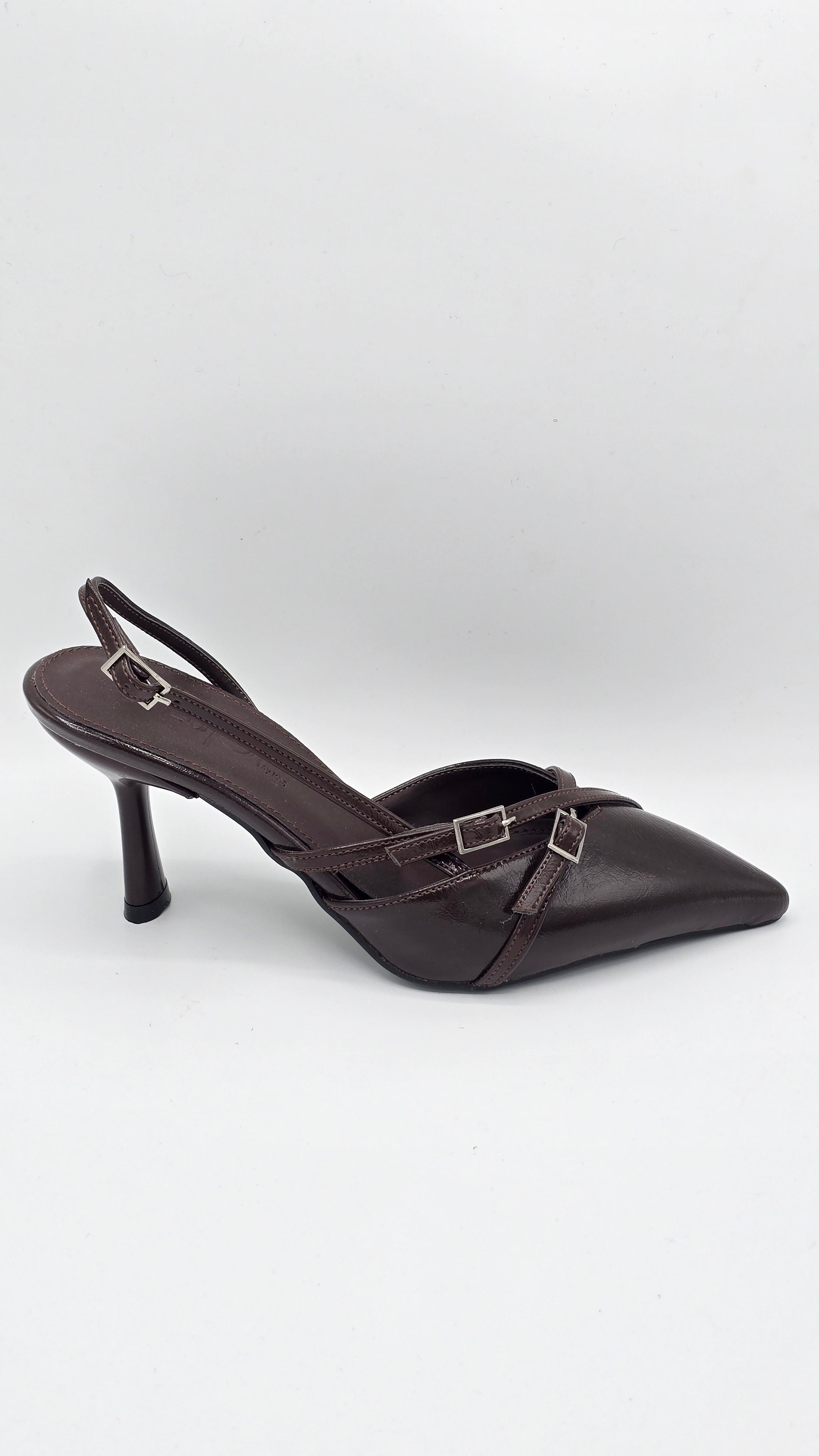 Luvestashoes Rugan Acı Kahve Çapraz Kemerli Ortopedik Stiletto