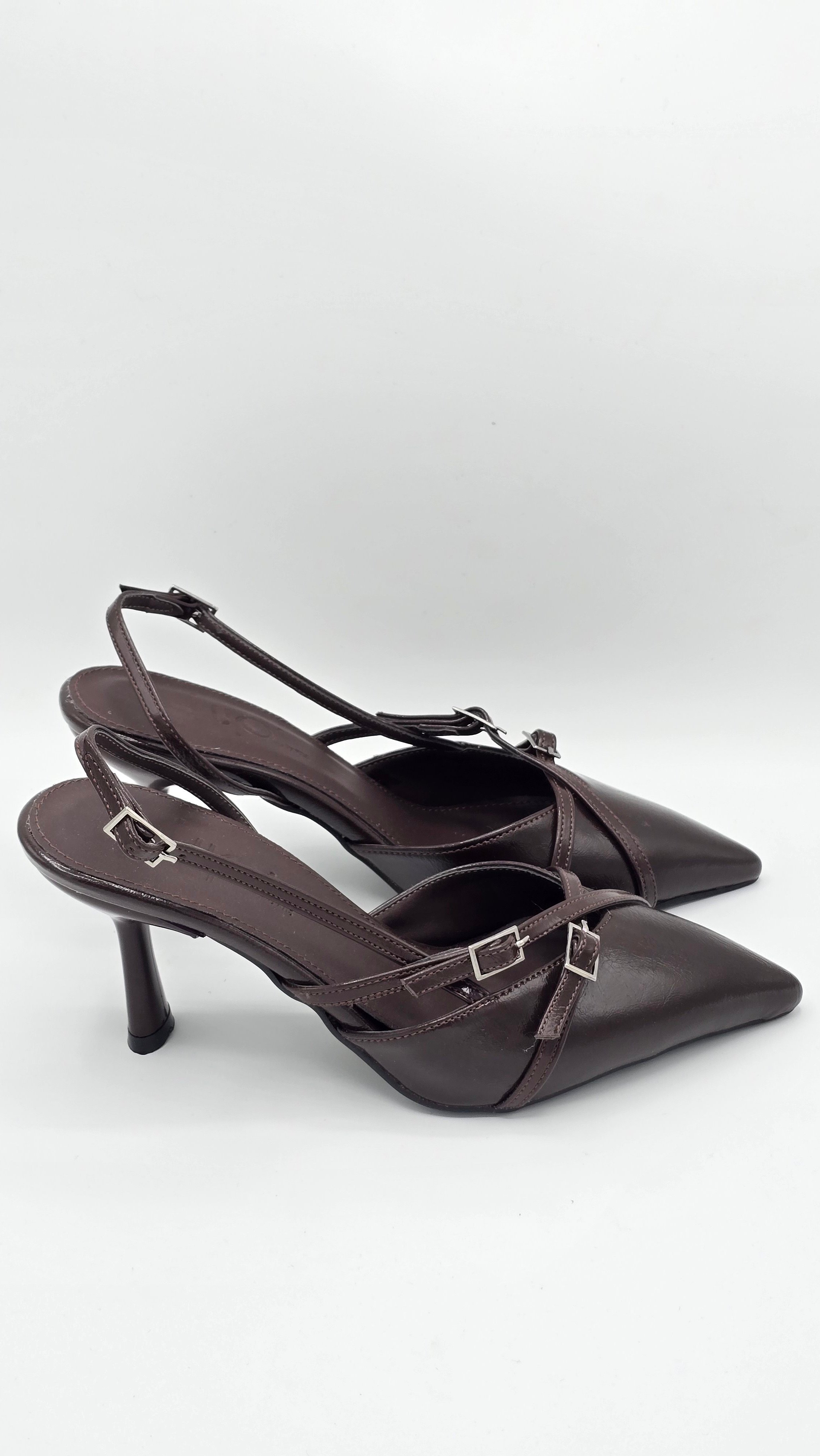 Luvestashoes Rugan Acı Kahve Çapraz Kemerli Ortopedik Stiletto