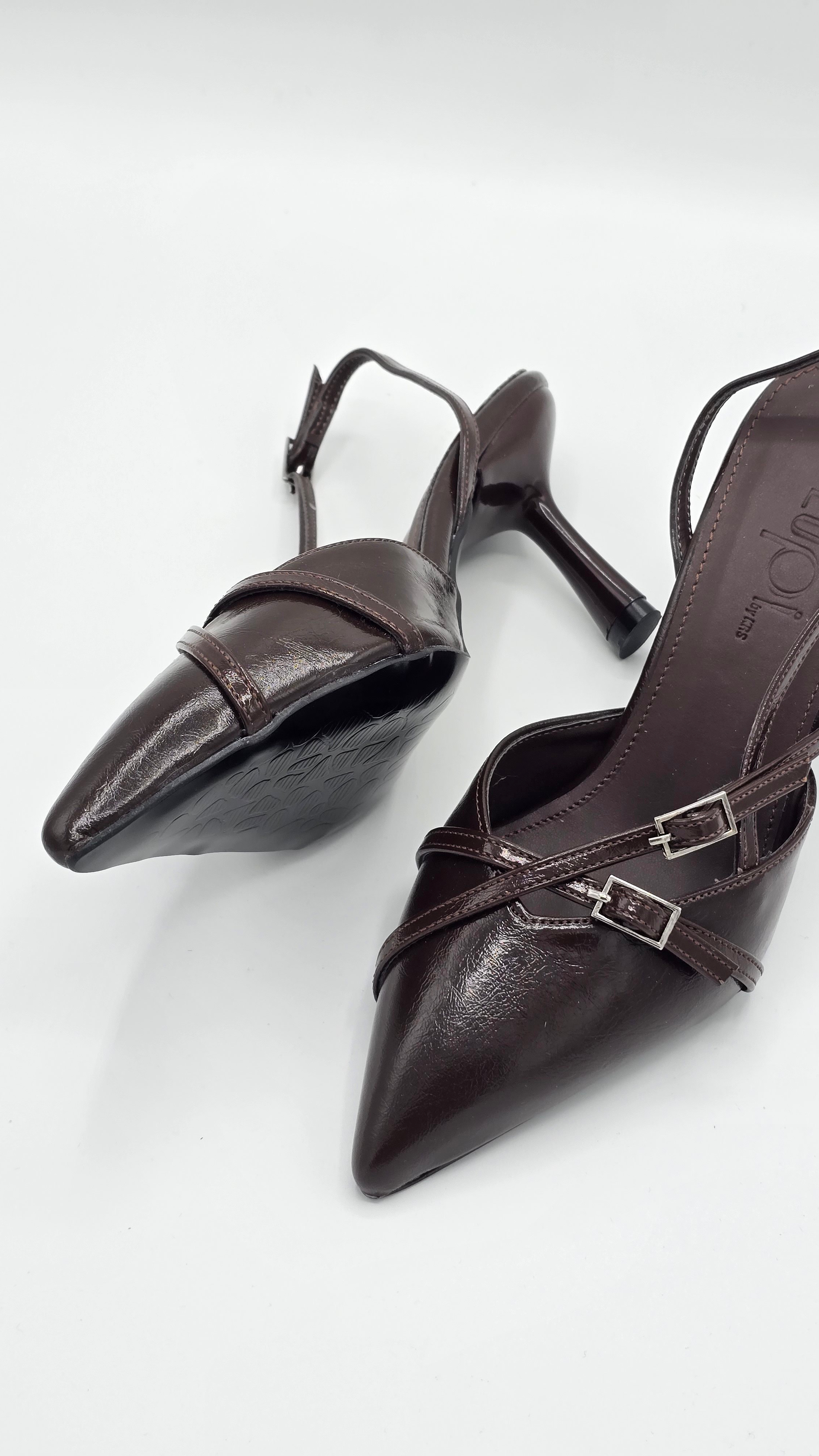 Luvestashoes Rugan Acı Kahve Çapraz Kemerli Ortopedik Stiletto