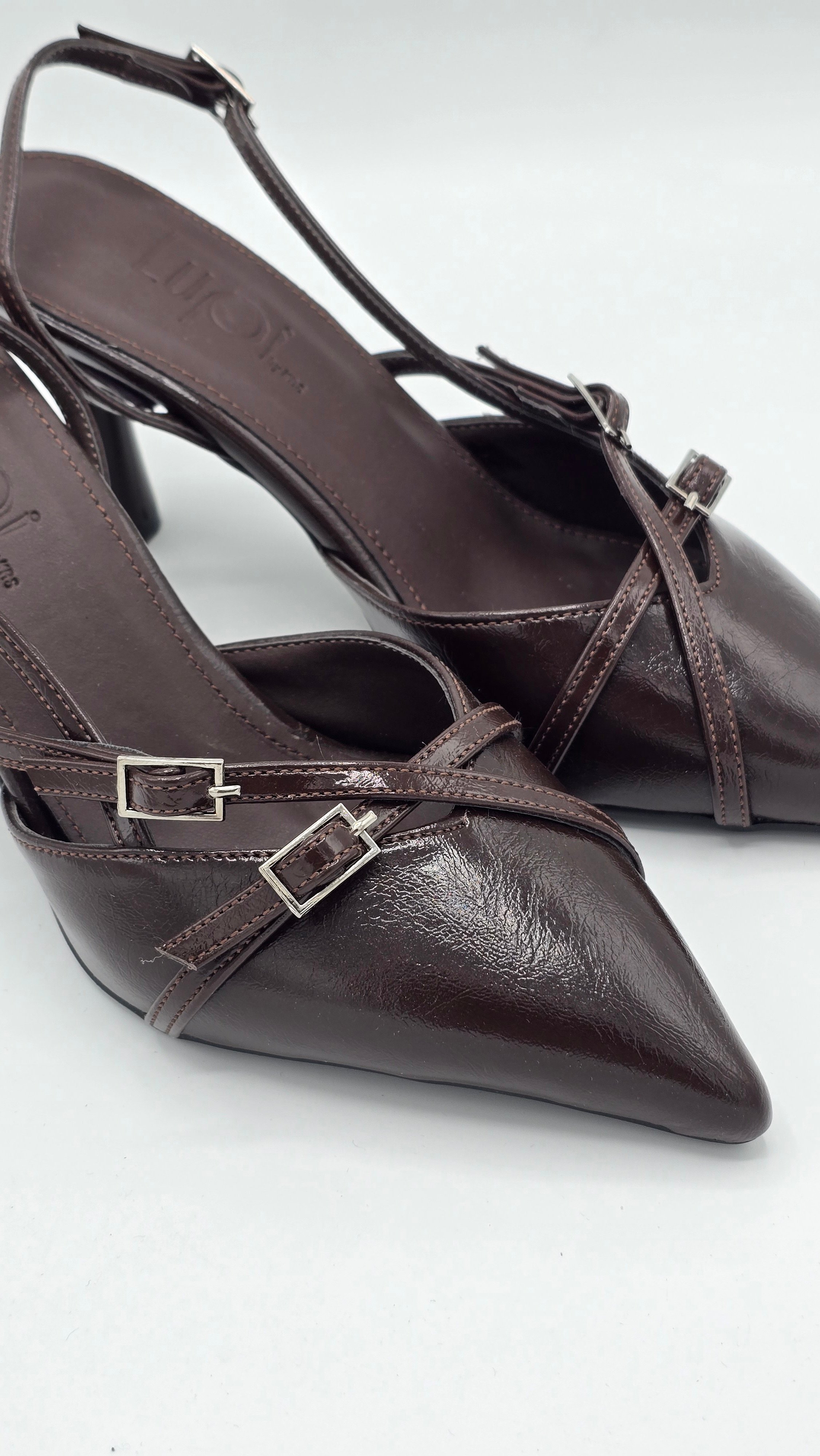 Luvestashoes Rugan Acı Kahve Çapraz Kemerli Ortopedik Stiletto