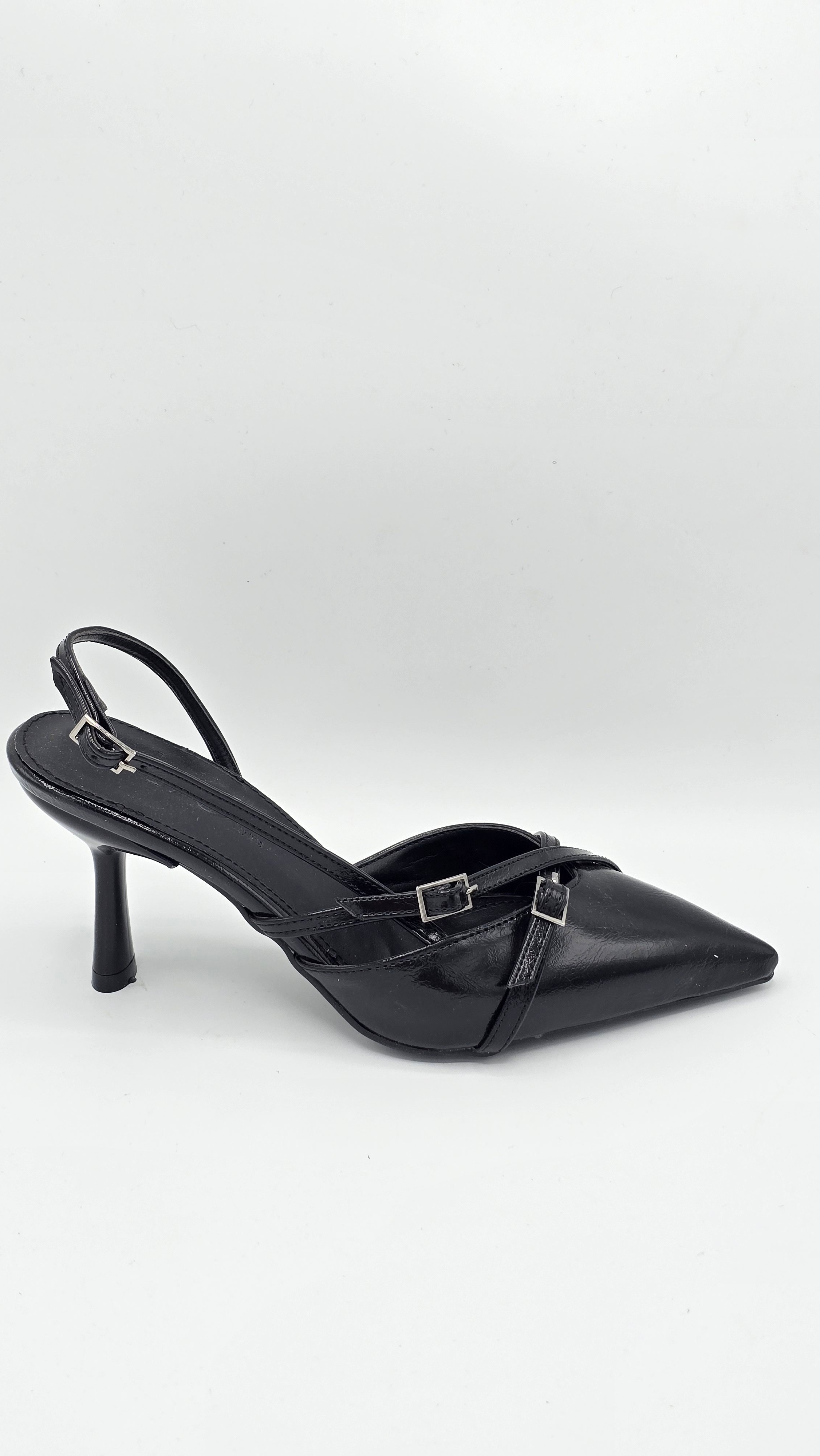 Luvestashoes Rugan Siyah Çapraz Kemerli Ortopedik Stiletto
