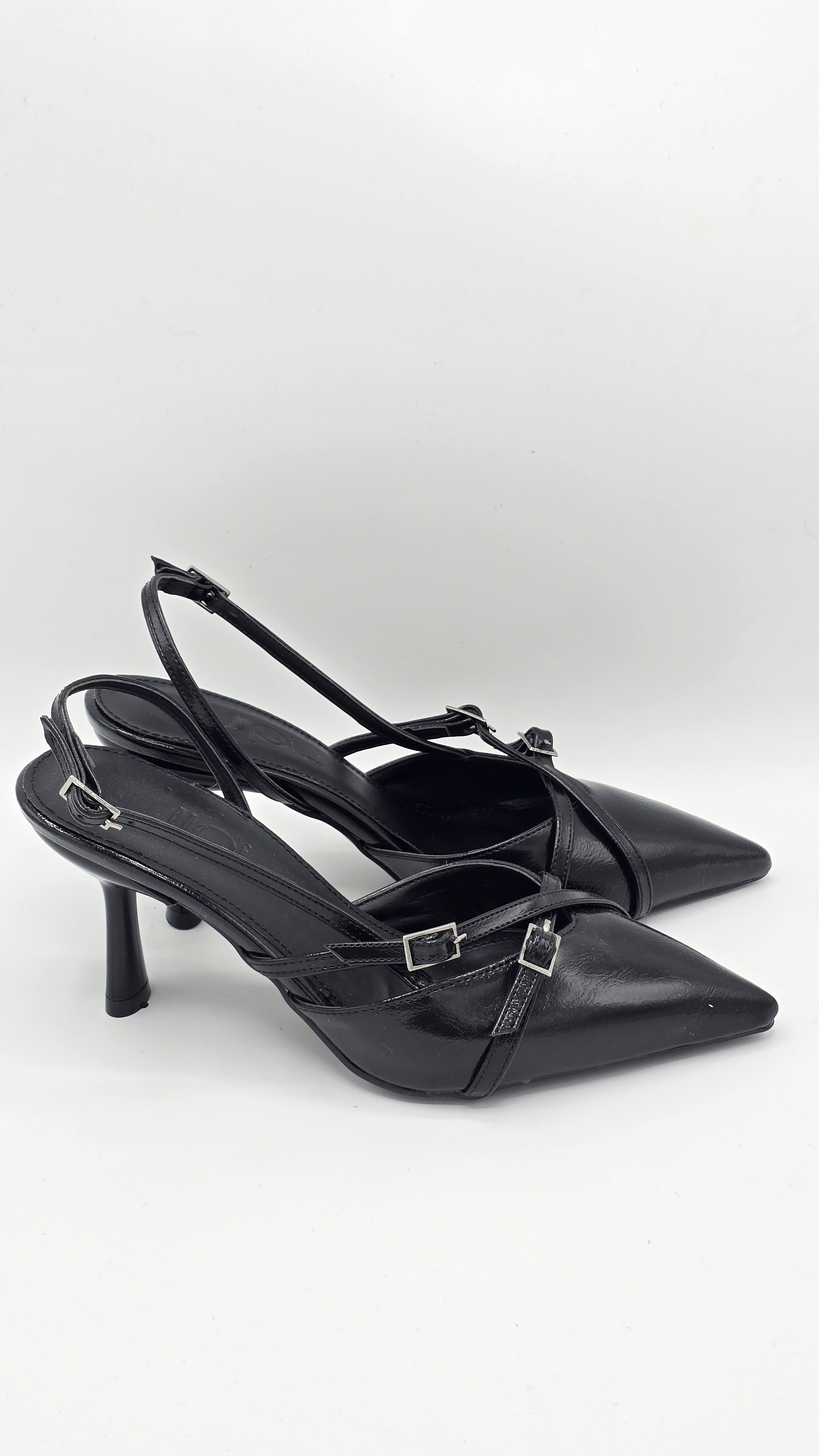 Luvestashoes Rugan Siyah Çapraz Kemerli Ortopedik Stiletto