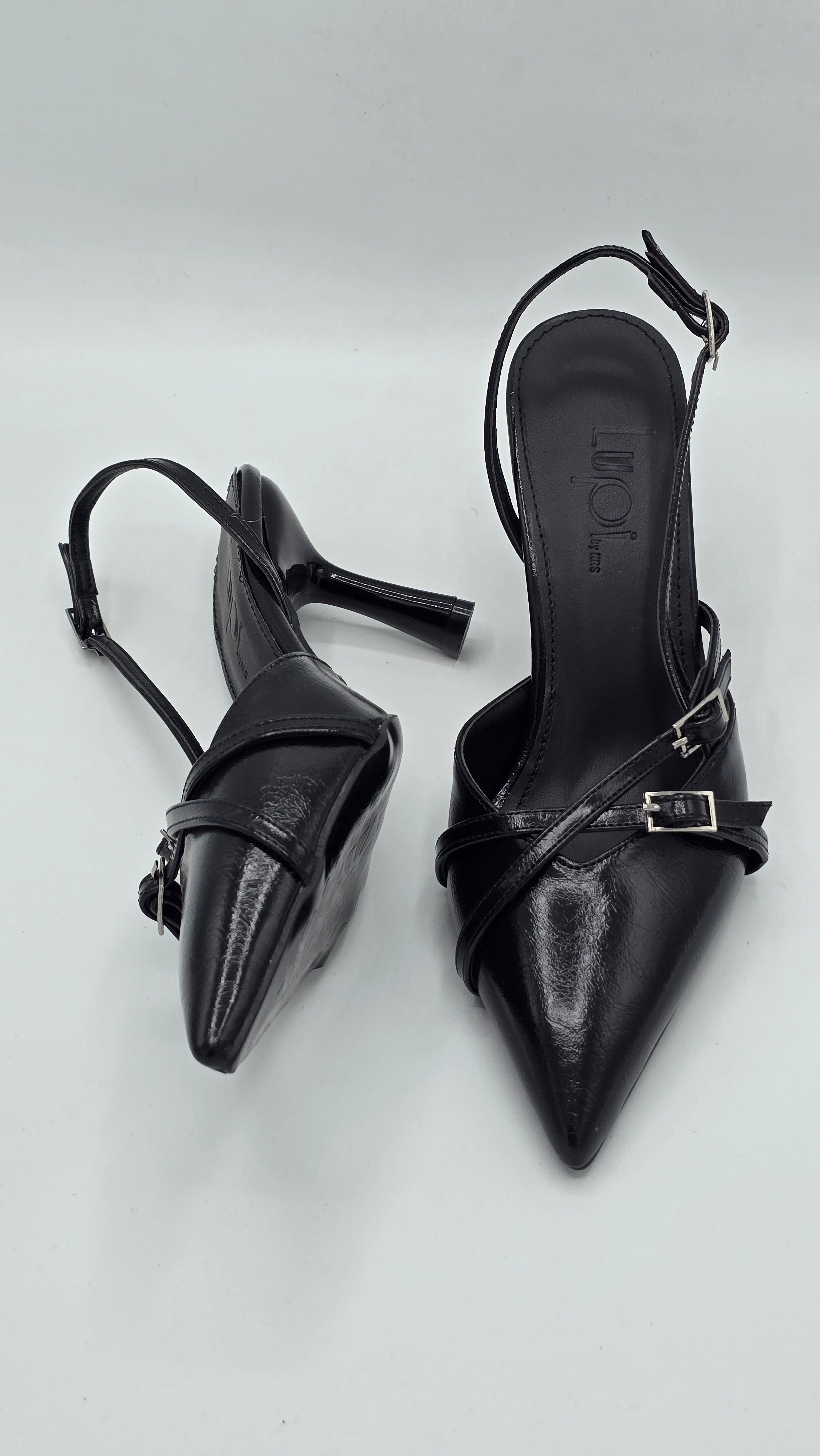 Luvestashoes Rugan Siyah Çapraz Kemerli Ortopedik Stiletto